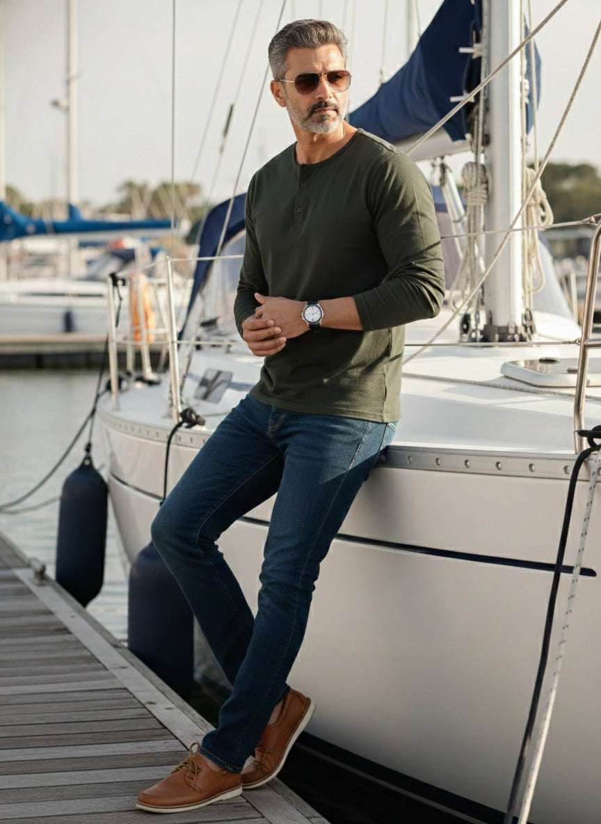 Henley Neck Full Sleeve T-Shirt