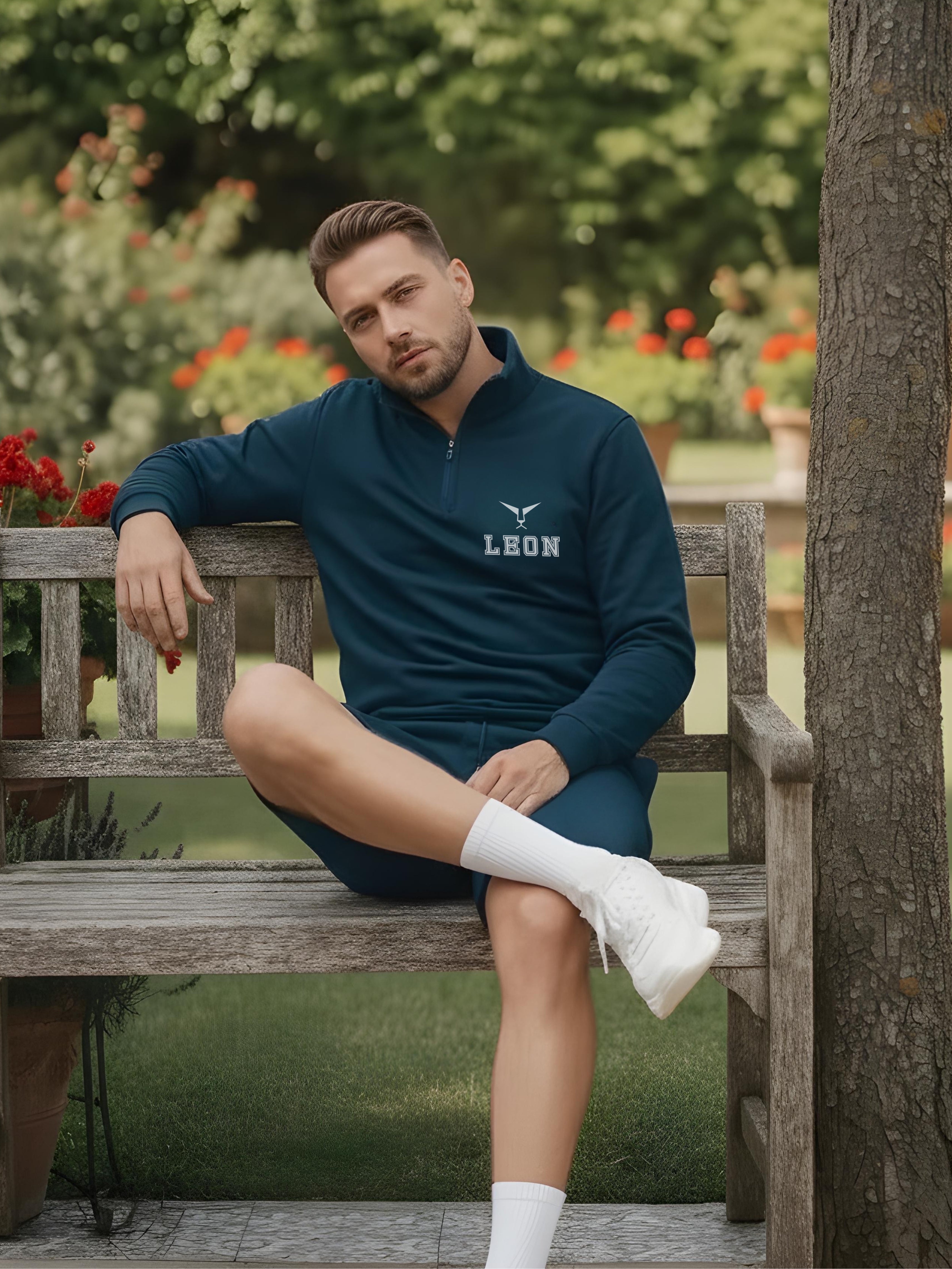 High Neck Half Zipper Sports Sweatshirt & Shorts Set