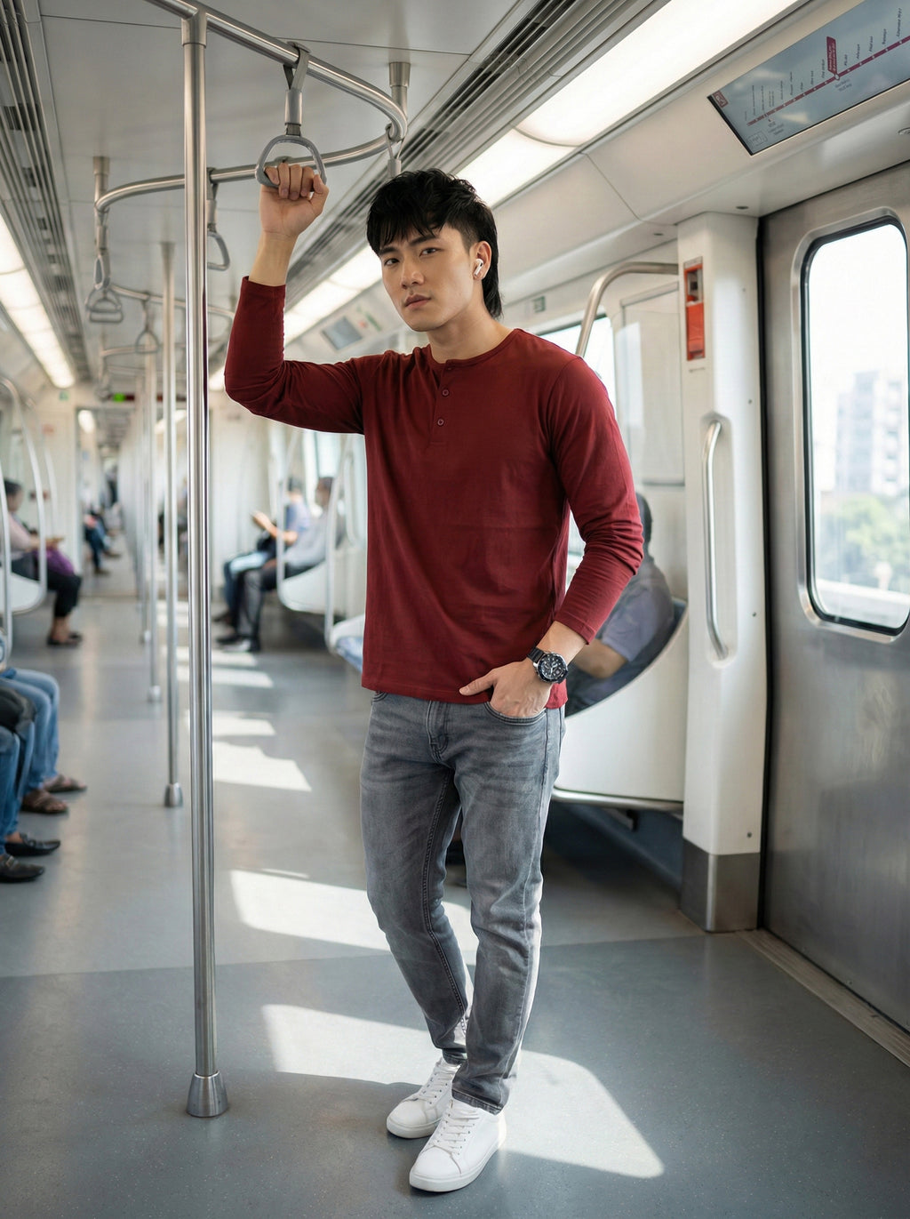 Henley Neck Full Sleeve T-Shirt