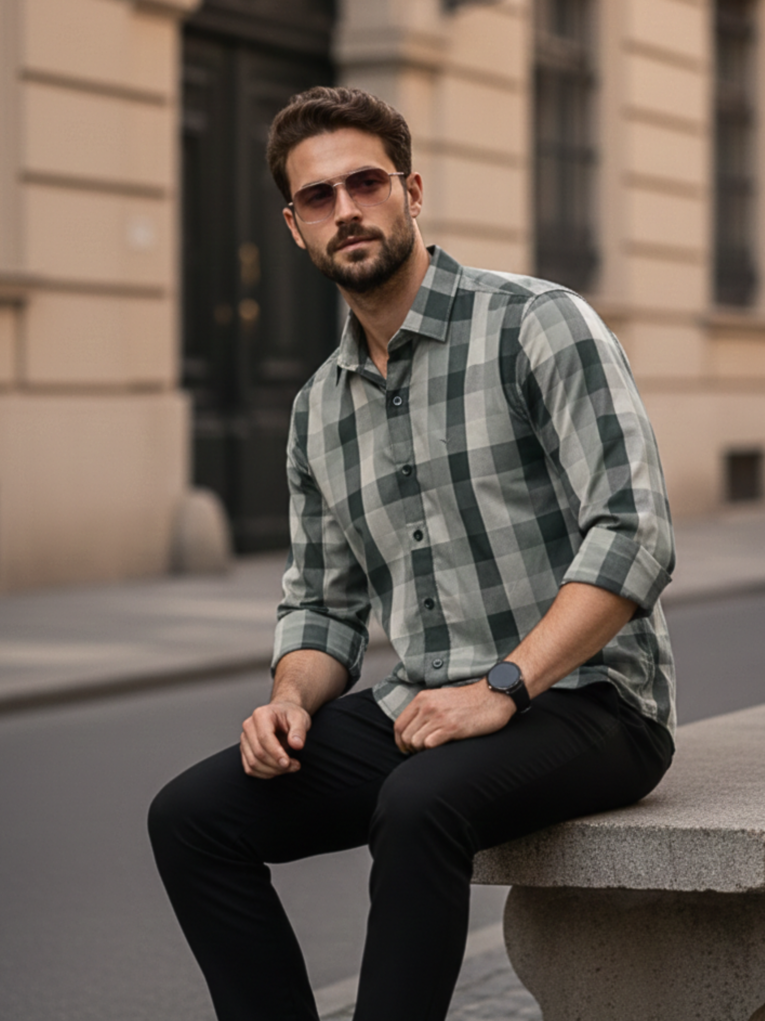 Prime Bottle Green Checkered Full Sleeve Shirt