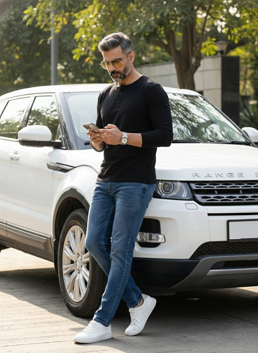 Henley Neck Full Sleeve T-Shirt