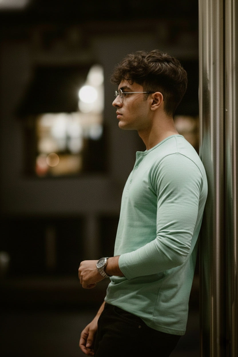 Henley Neck Full Sleeve T-Shirt