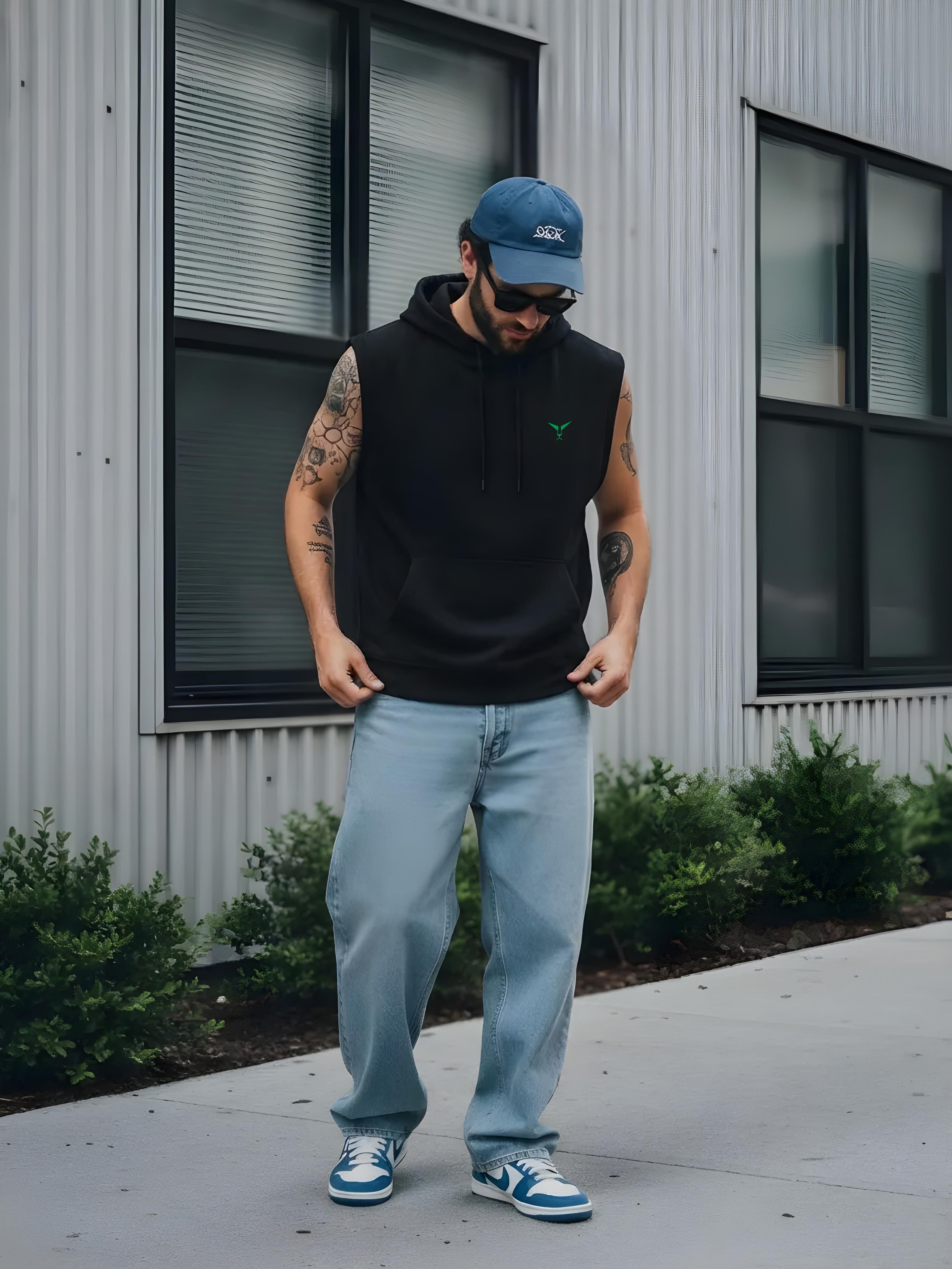 Solid Sleeveless Pullover Hoodie