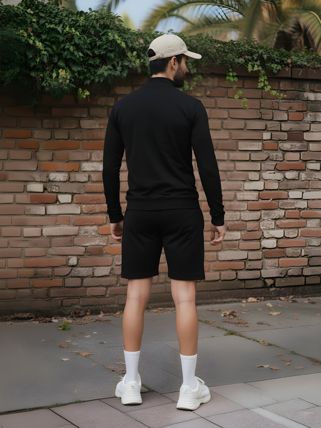 High Neck Half Zipper Sports Sweatshirt & Shorts Set