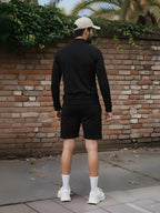 High Neck Half Zipper Sports Sweatshirt & Shorts Set