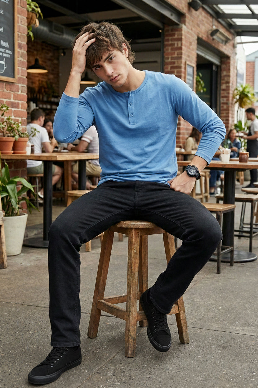 Henley Neck Full Sleeve T-Shirt