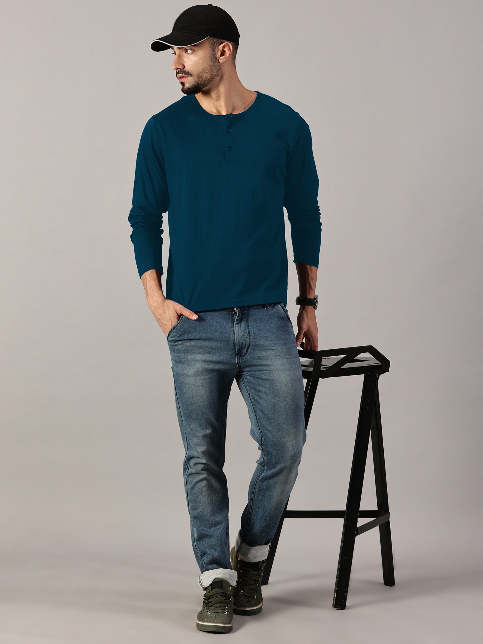 Henley Neck Full Sleeve T-Shirt
