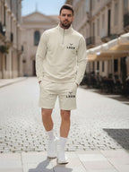 High Neck Half Zipper Sports Sweatshirt & Shorts Set