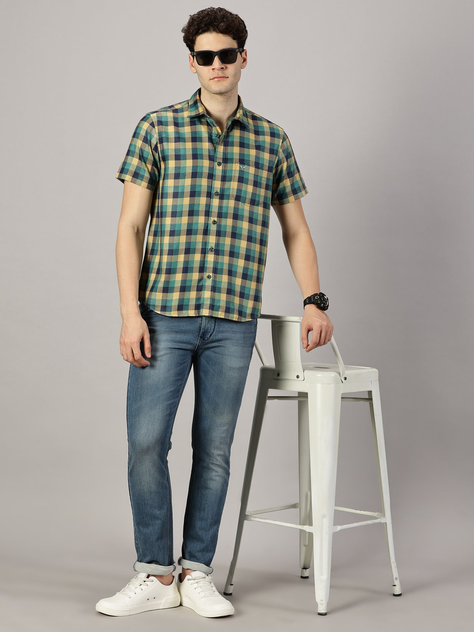 Checkered Poly Cotton Half Sleeve Shirt