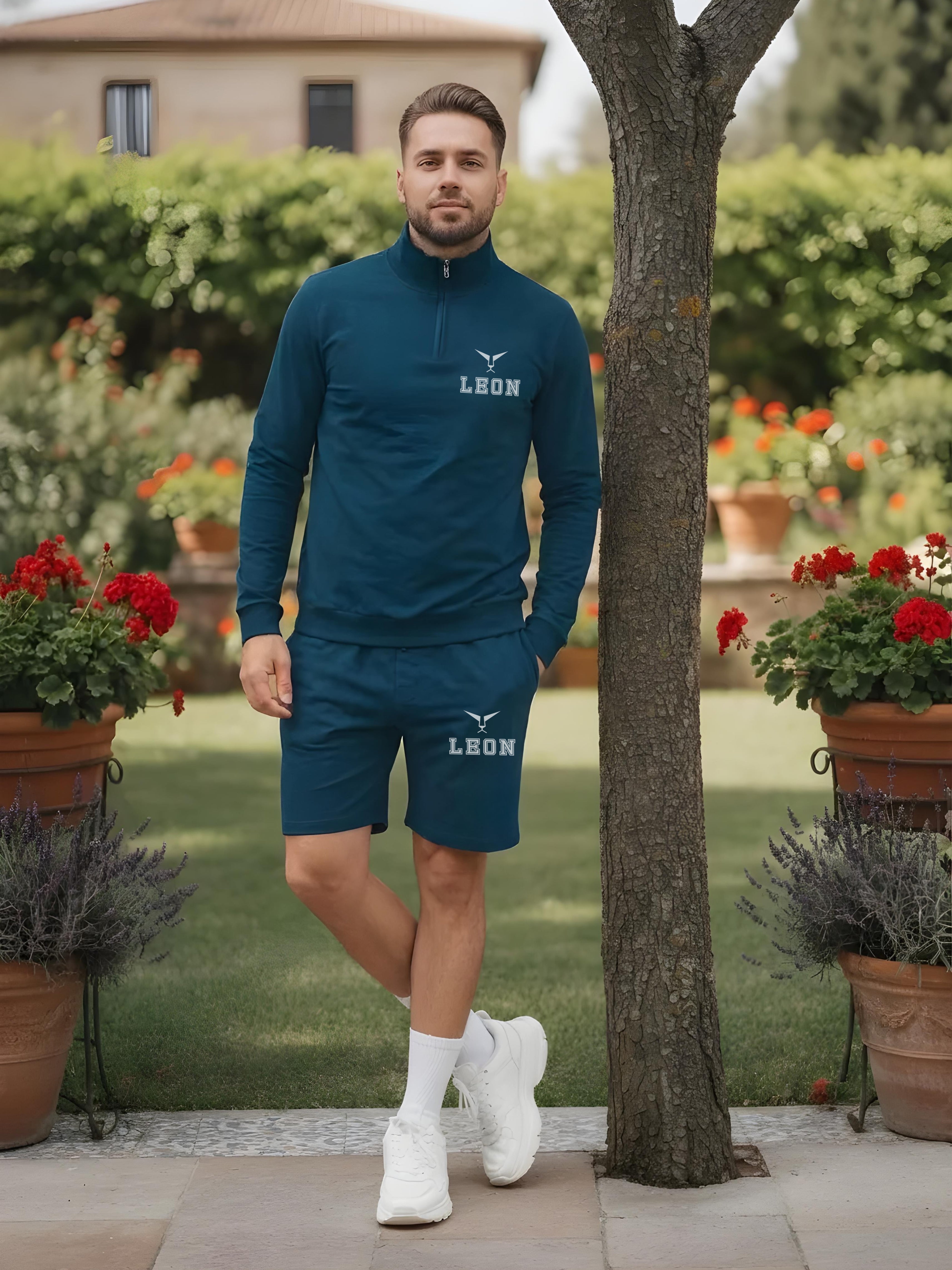 High Neck Half Zipper Sports Sweatshirt & Shorts Set