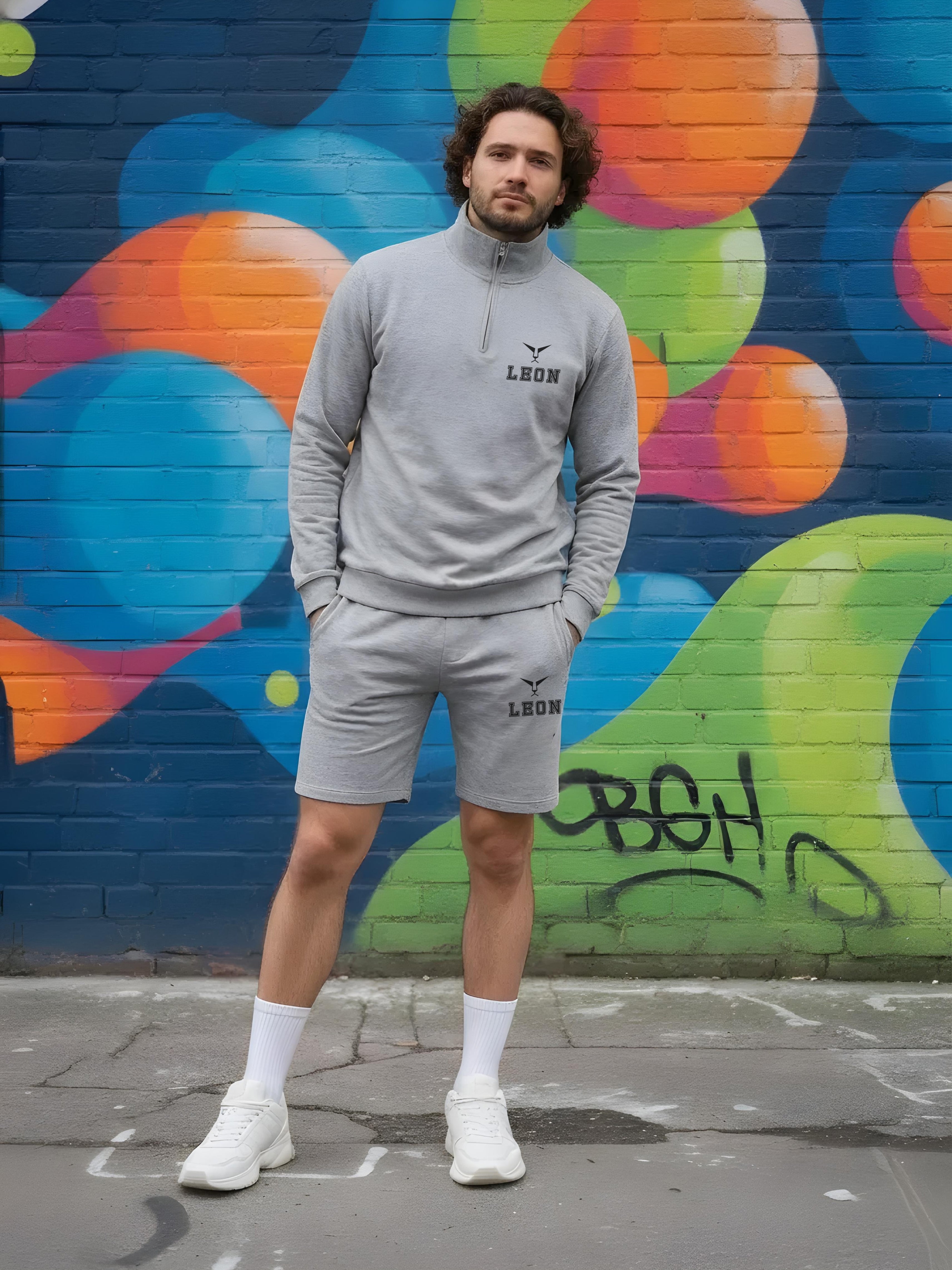 High Neck Half Zipper Sports Sweatshirt & Shorts Set