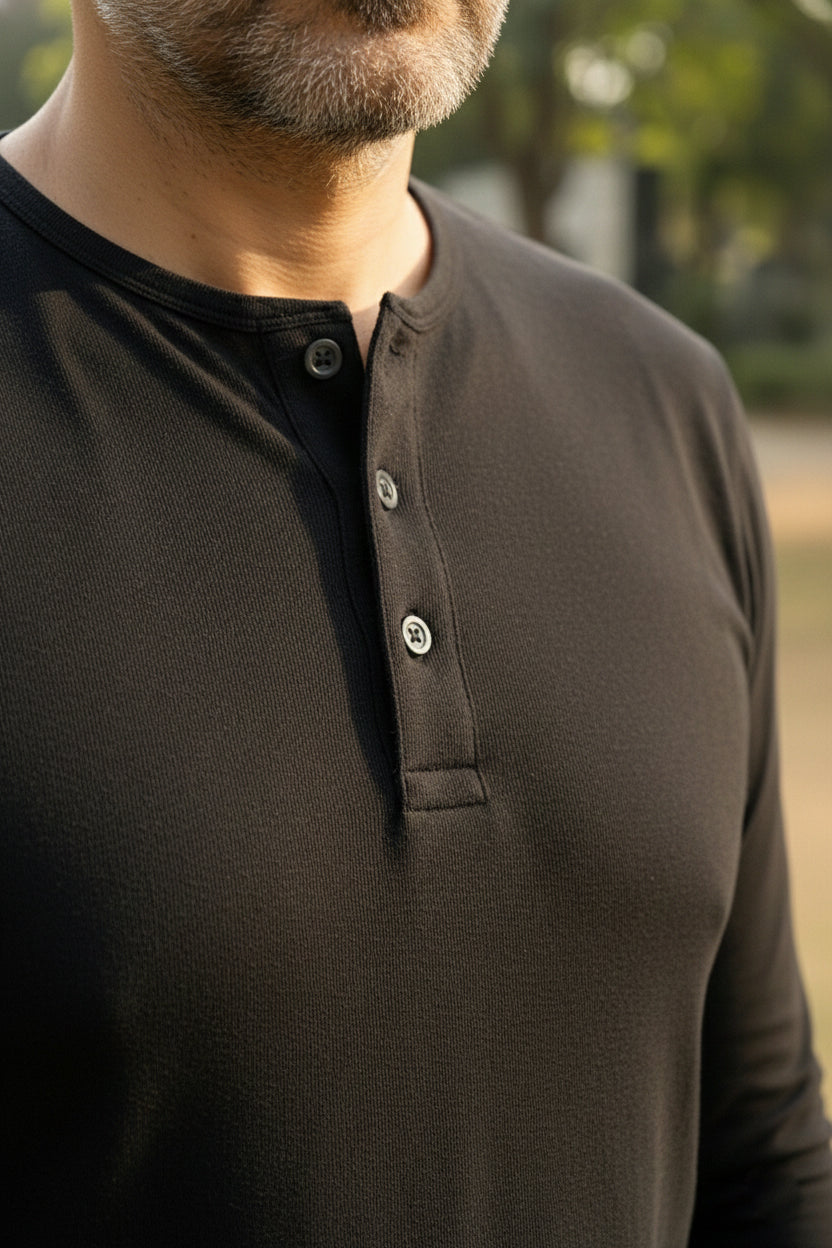 Henley Neck Full Sleeve T-Shirt
