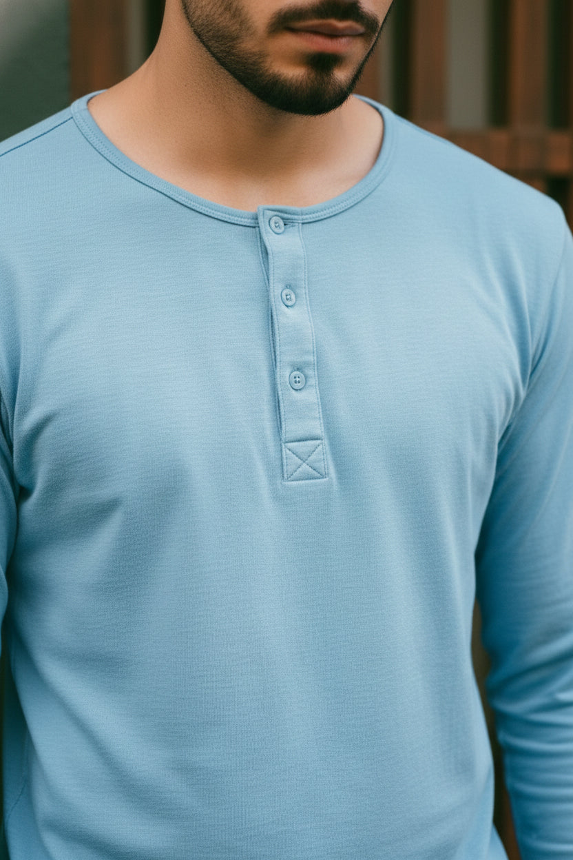 Henley Neck Full Sleeve T-Shirt