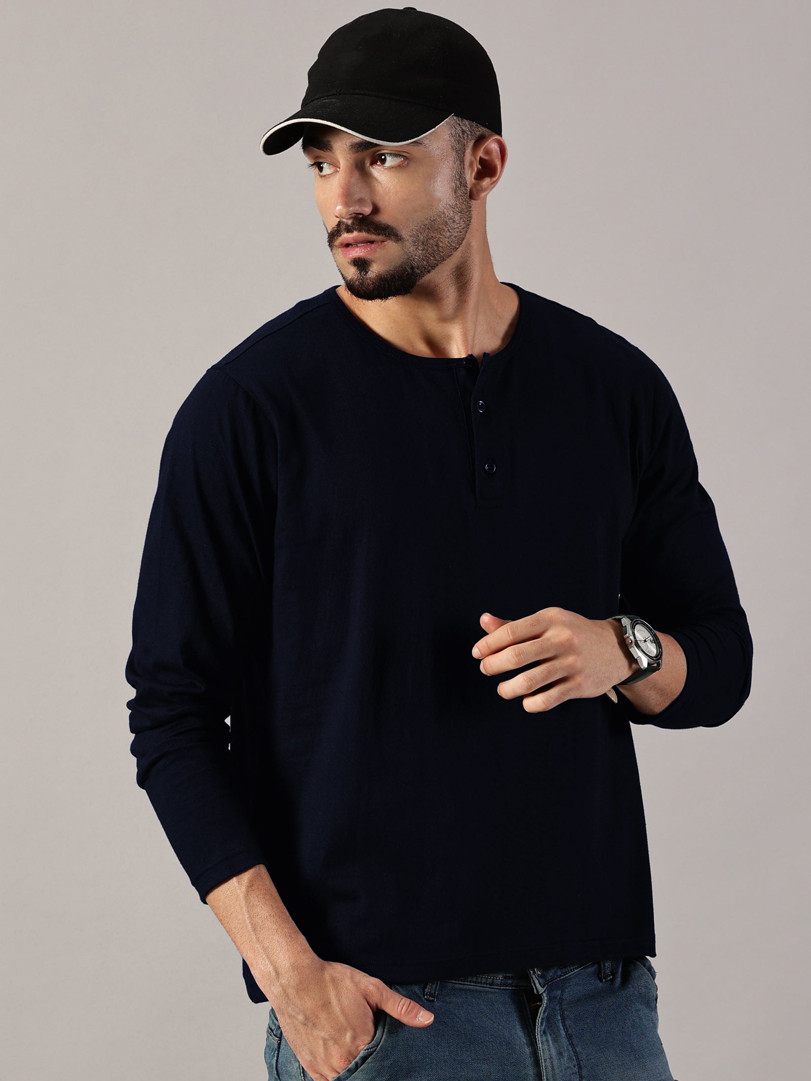 Henley Neck Full Sleeve T-Shirt