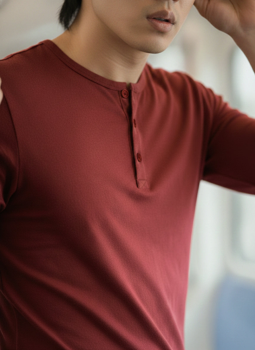 Henley Neck Full Sleeve T-Shirt