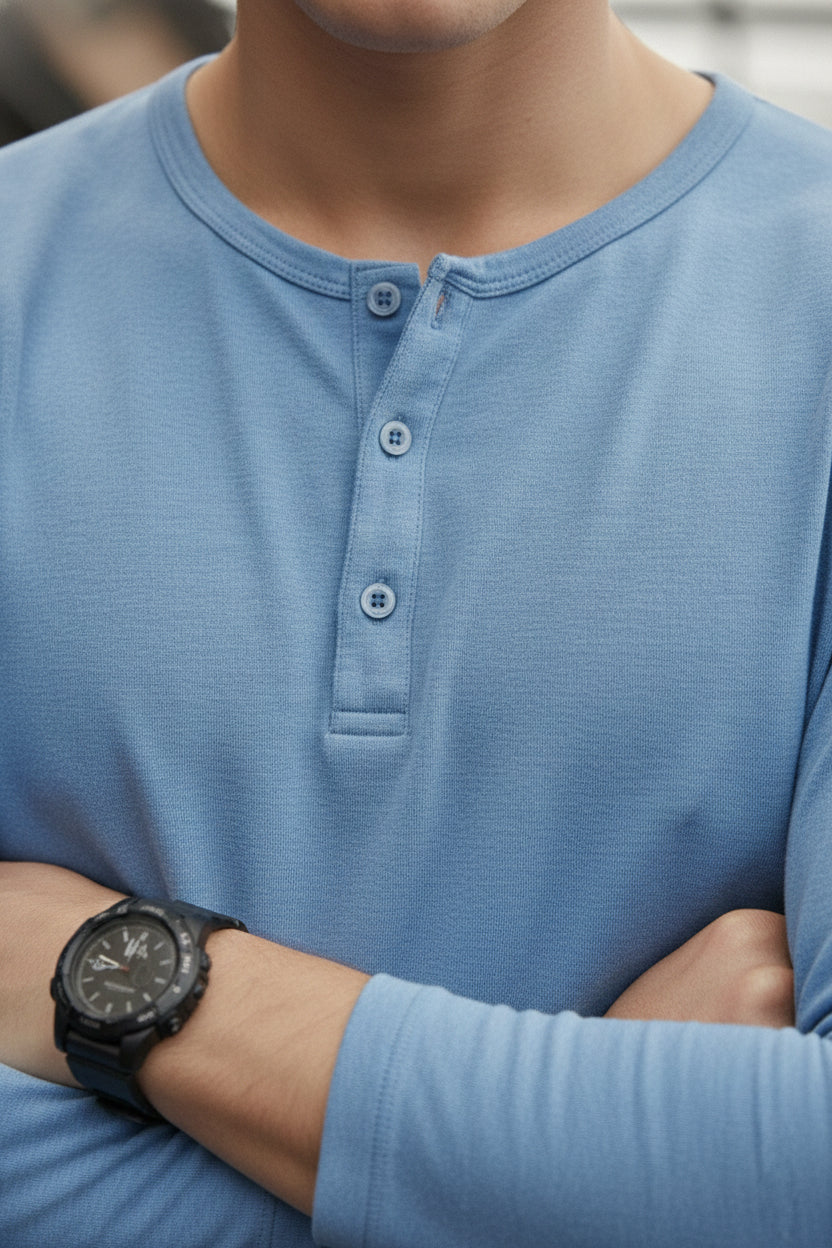 Henley Neck Full Sleeve T-Shirt