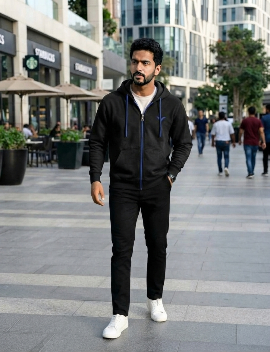 Leon Men’s Full Sleeve Hoodie | 340 GSM Poly Cotton Contrast Zip Hoodie LEON