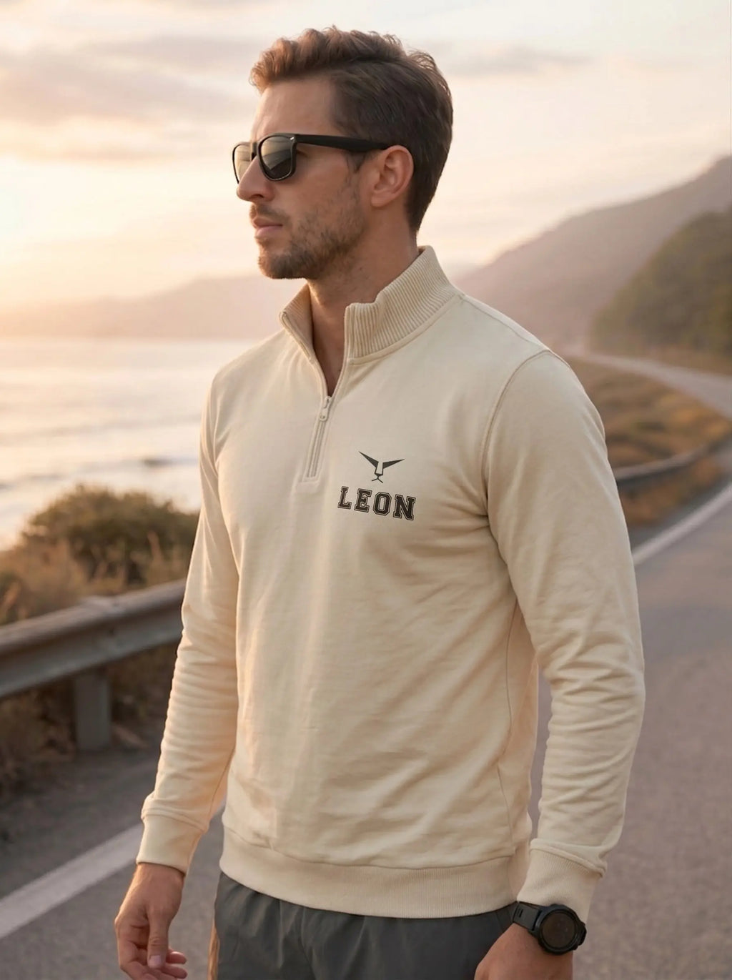 High Neck Half Zipper Sports Sweatshirt LEON