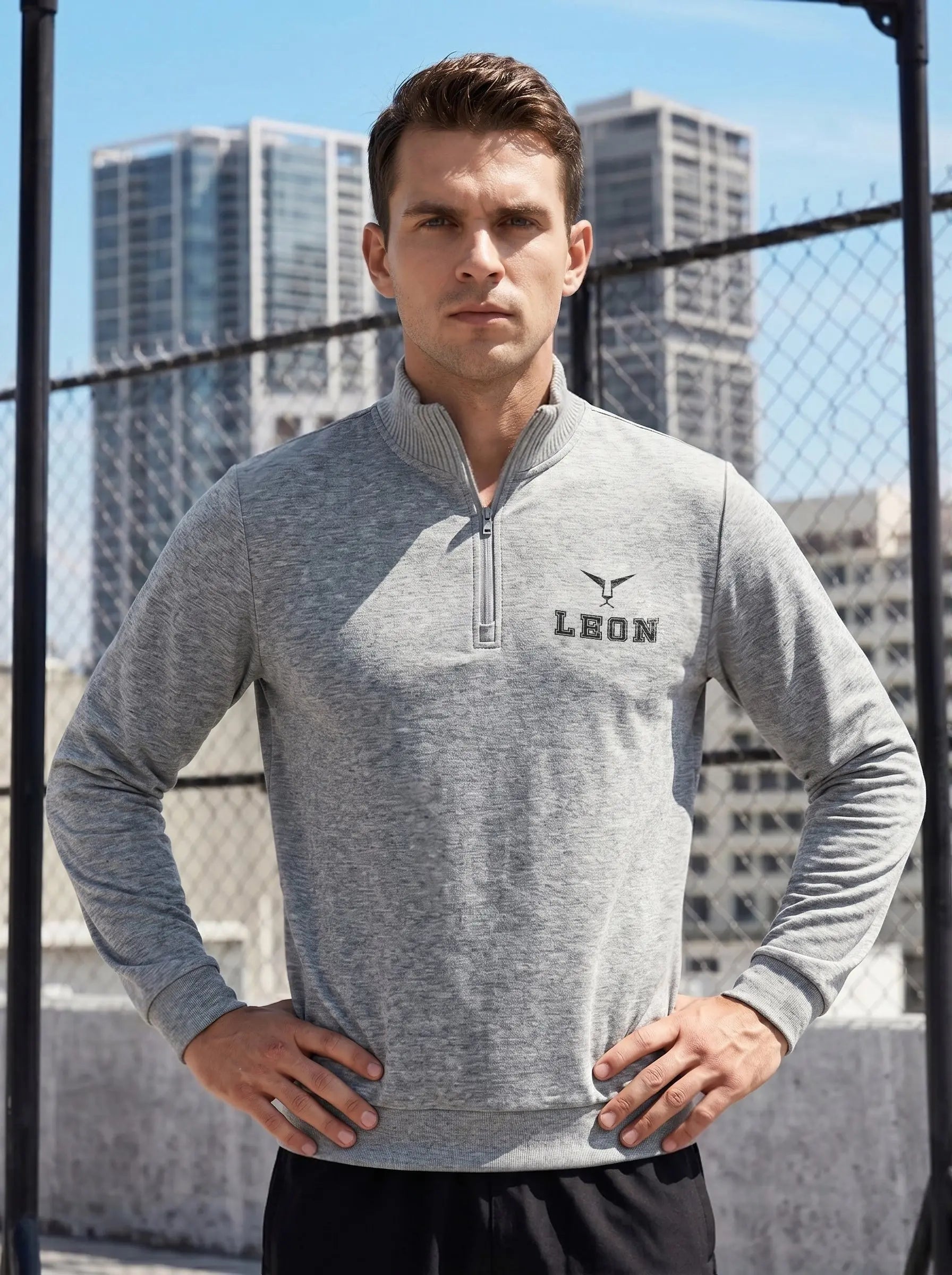 High Neck Half Zipper Sports Sweatshirt LEON