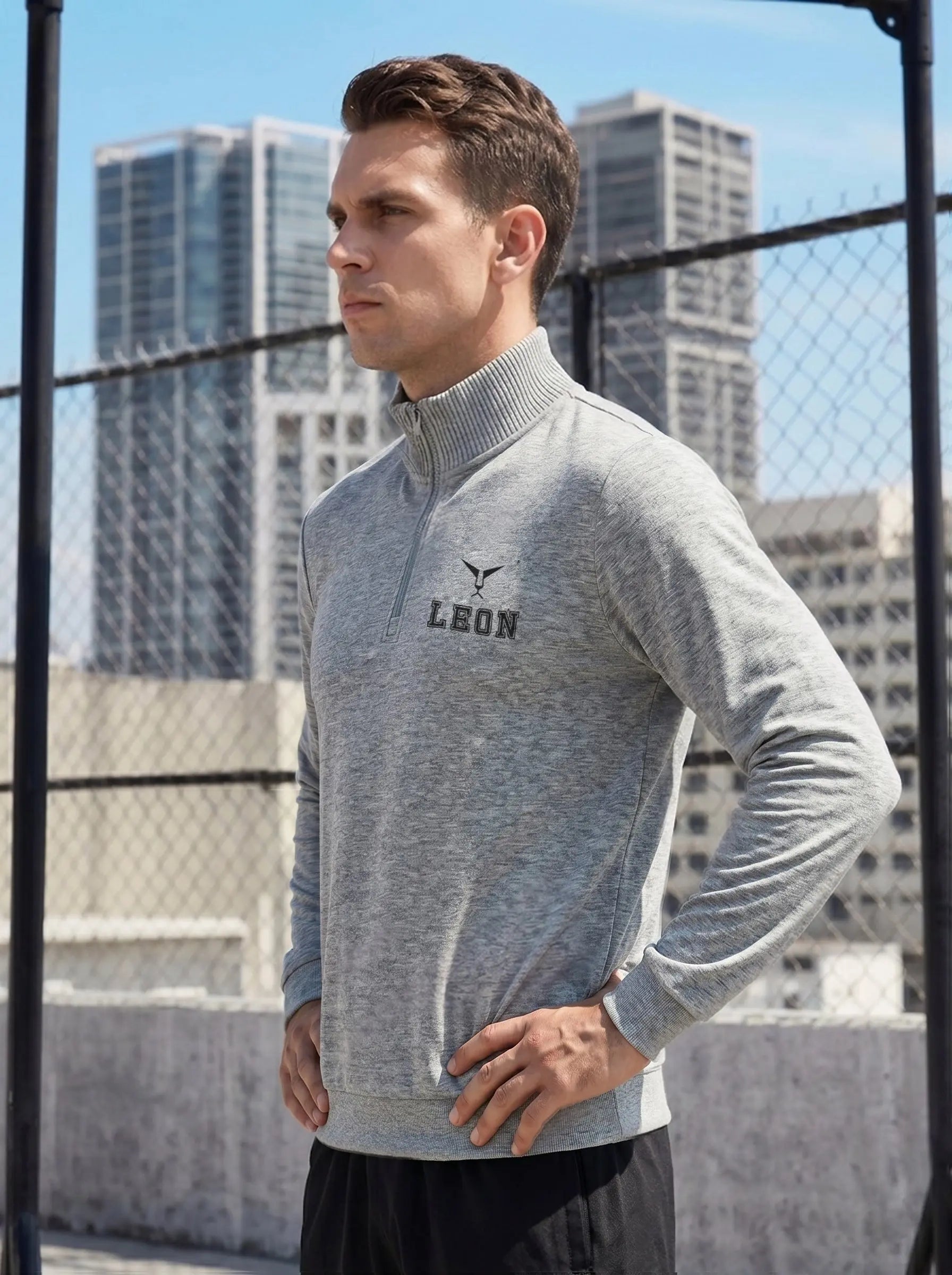 High Neck Half Zipper Sports Sweatshirt LEON