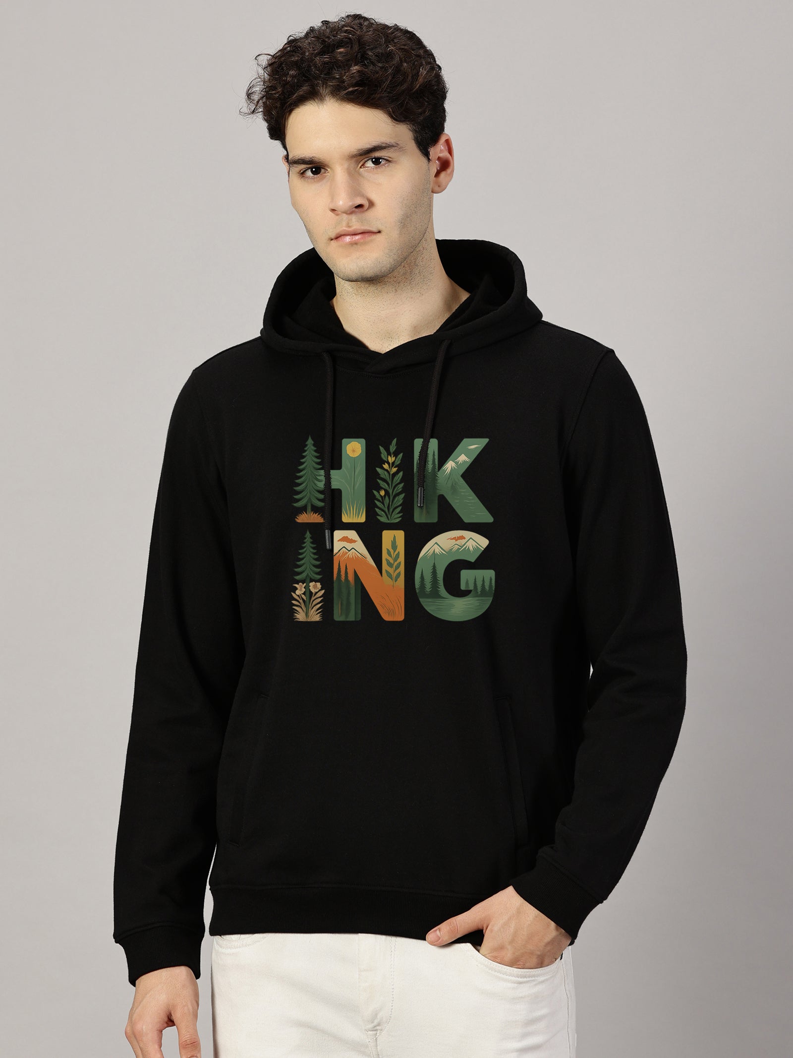 Hiking Printed Cut Pocket Full Sleeve Pullover Hoodie