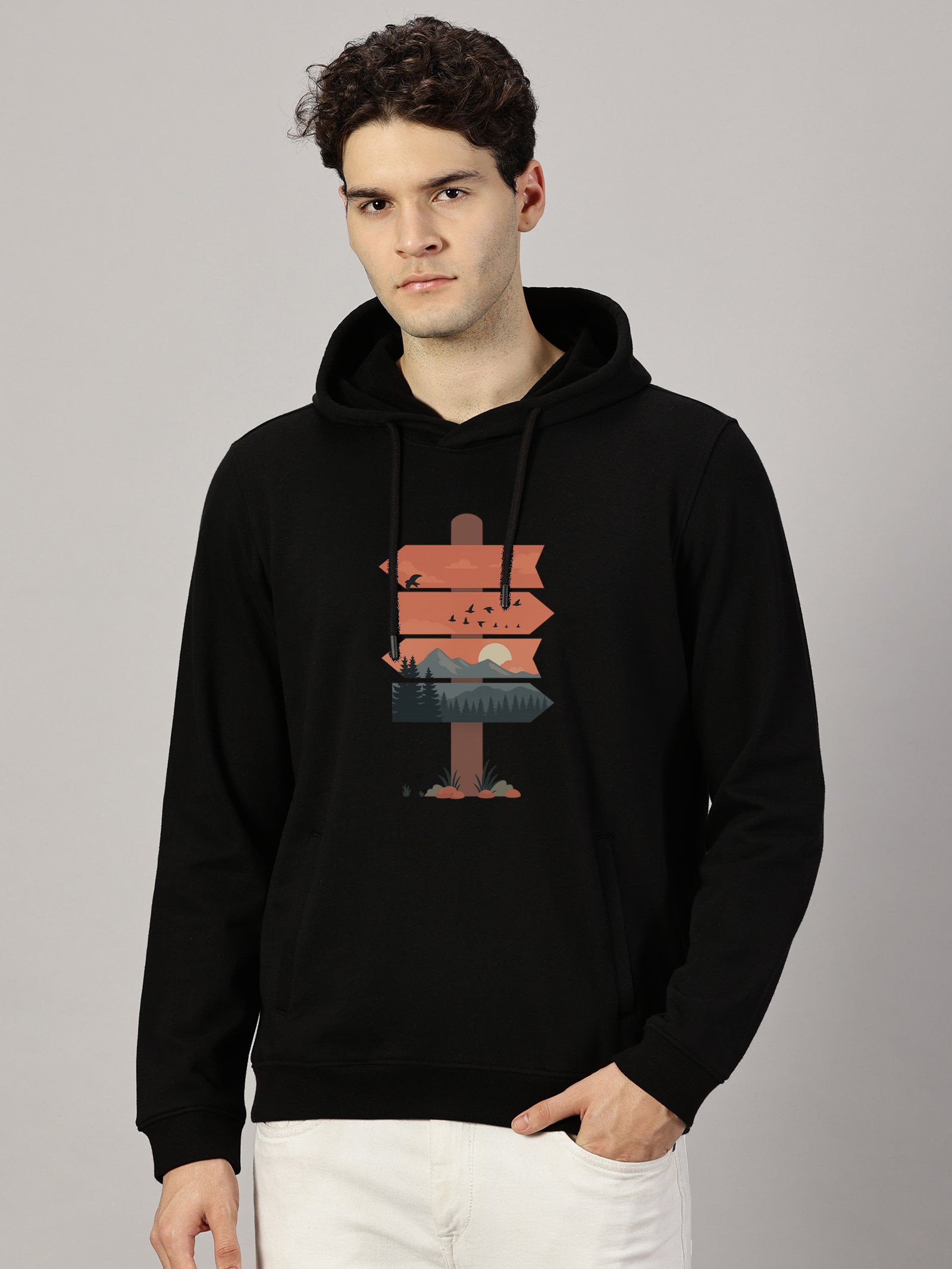 Nature Board Printed Cut Pocket Full Sleeve Pullover Hoodie