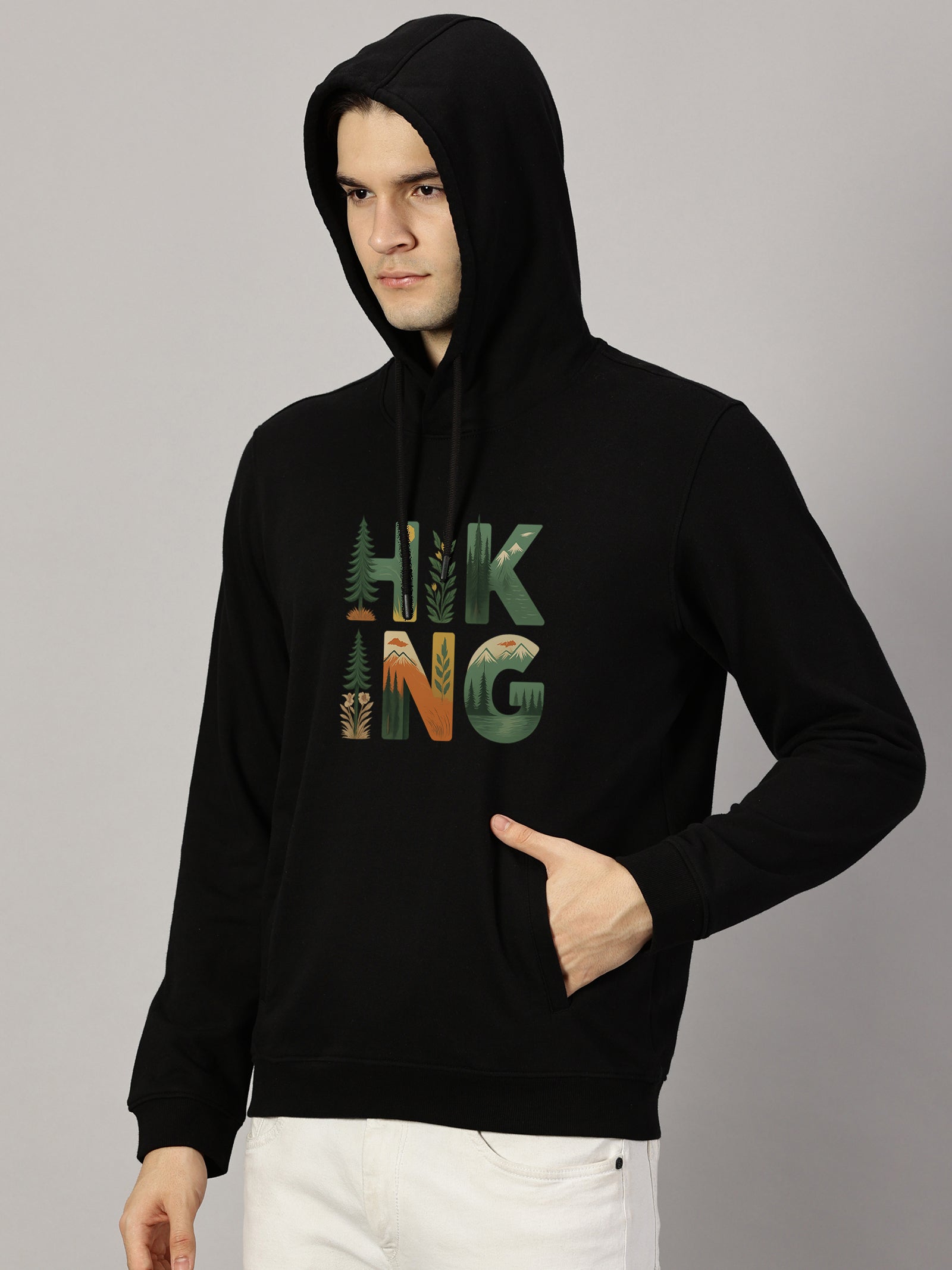 Hiking Printed Cut Pocket Full Sleeve Pullover Hoodie