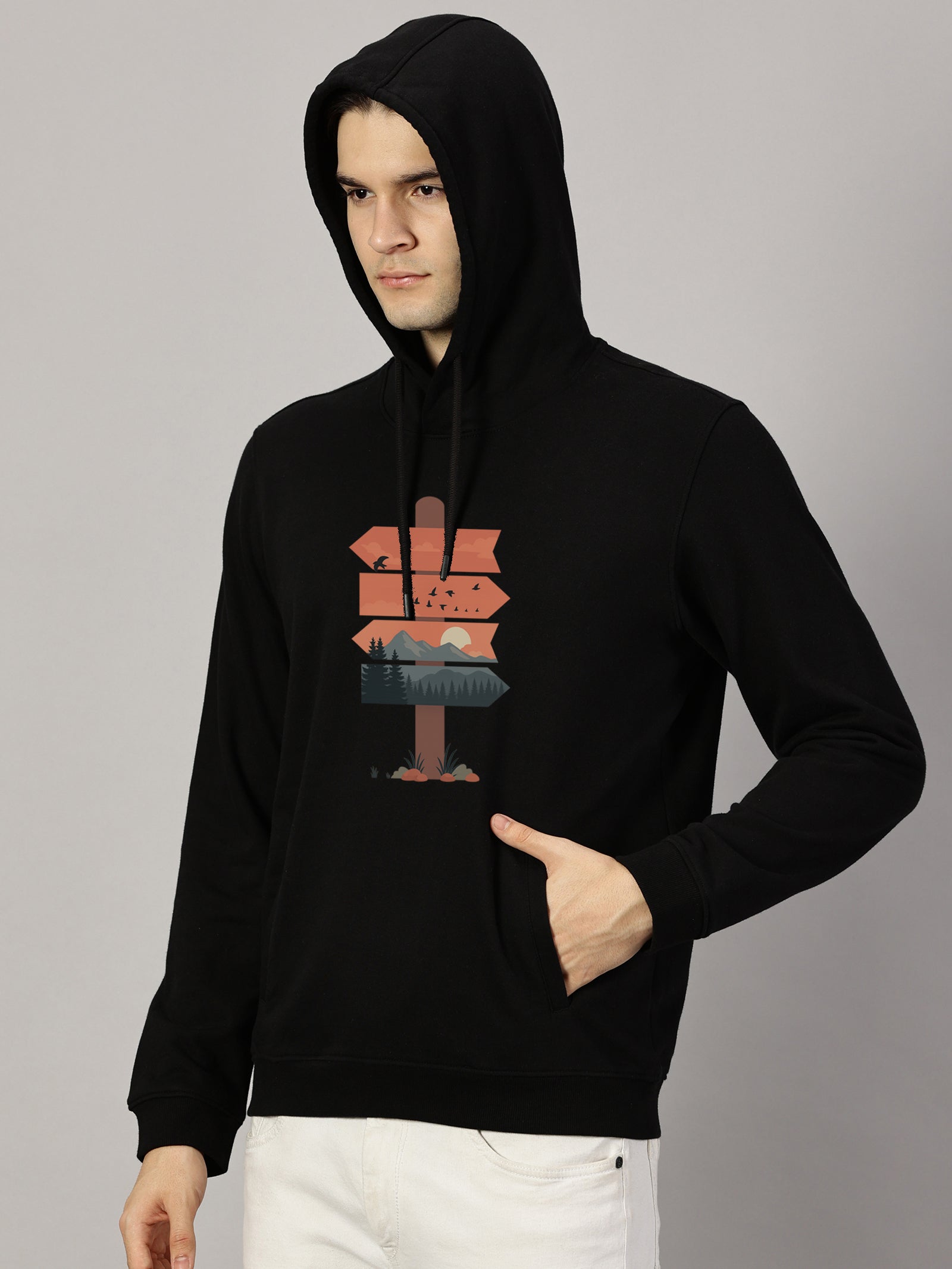 Nature Board Printed Cut Pocket Full Sleeve Pullover Hoodie