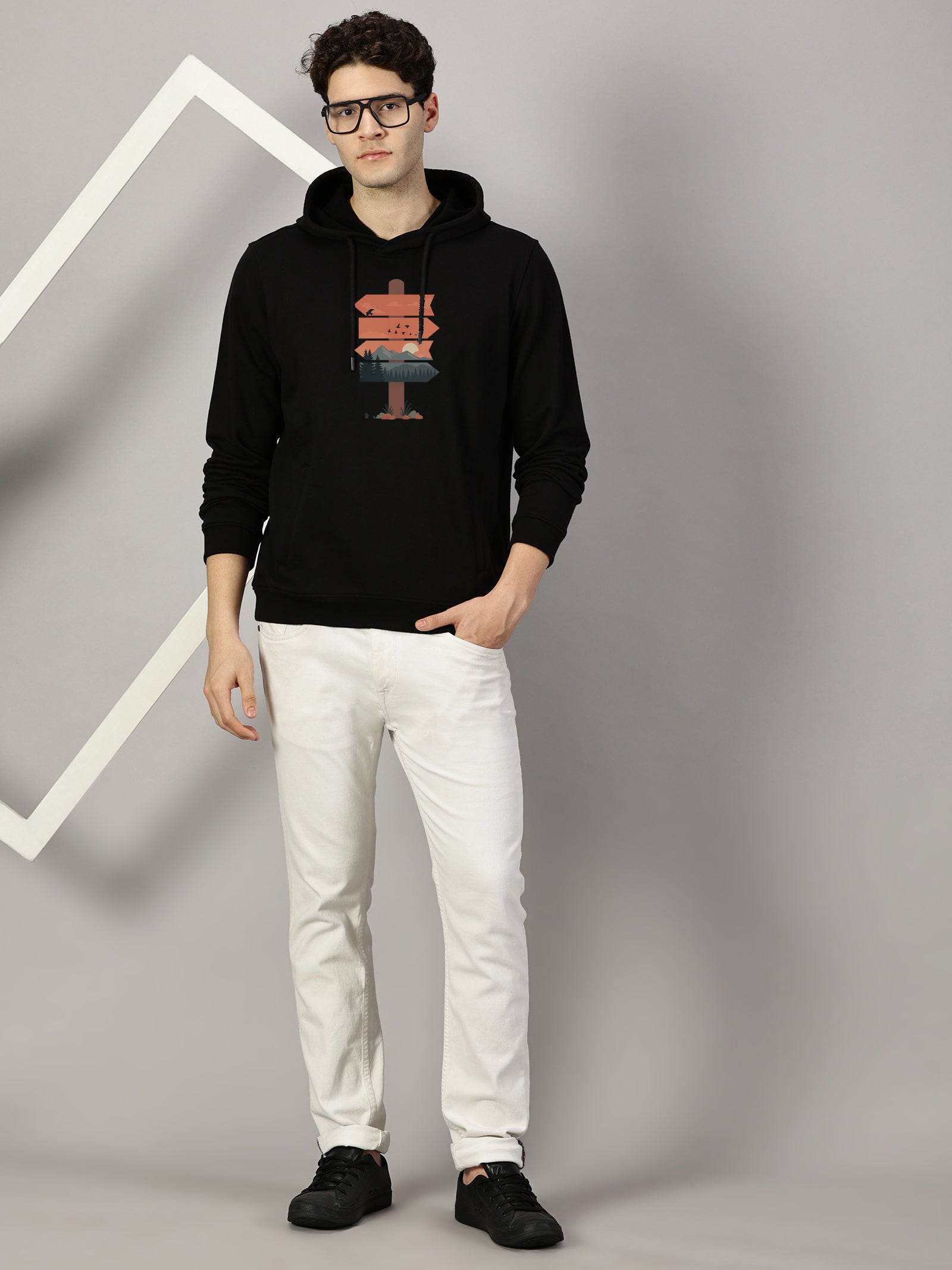 Nature Board Printed Cut Pocket Full Sleeve Pullover Hoodie