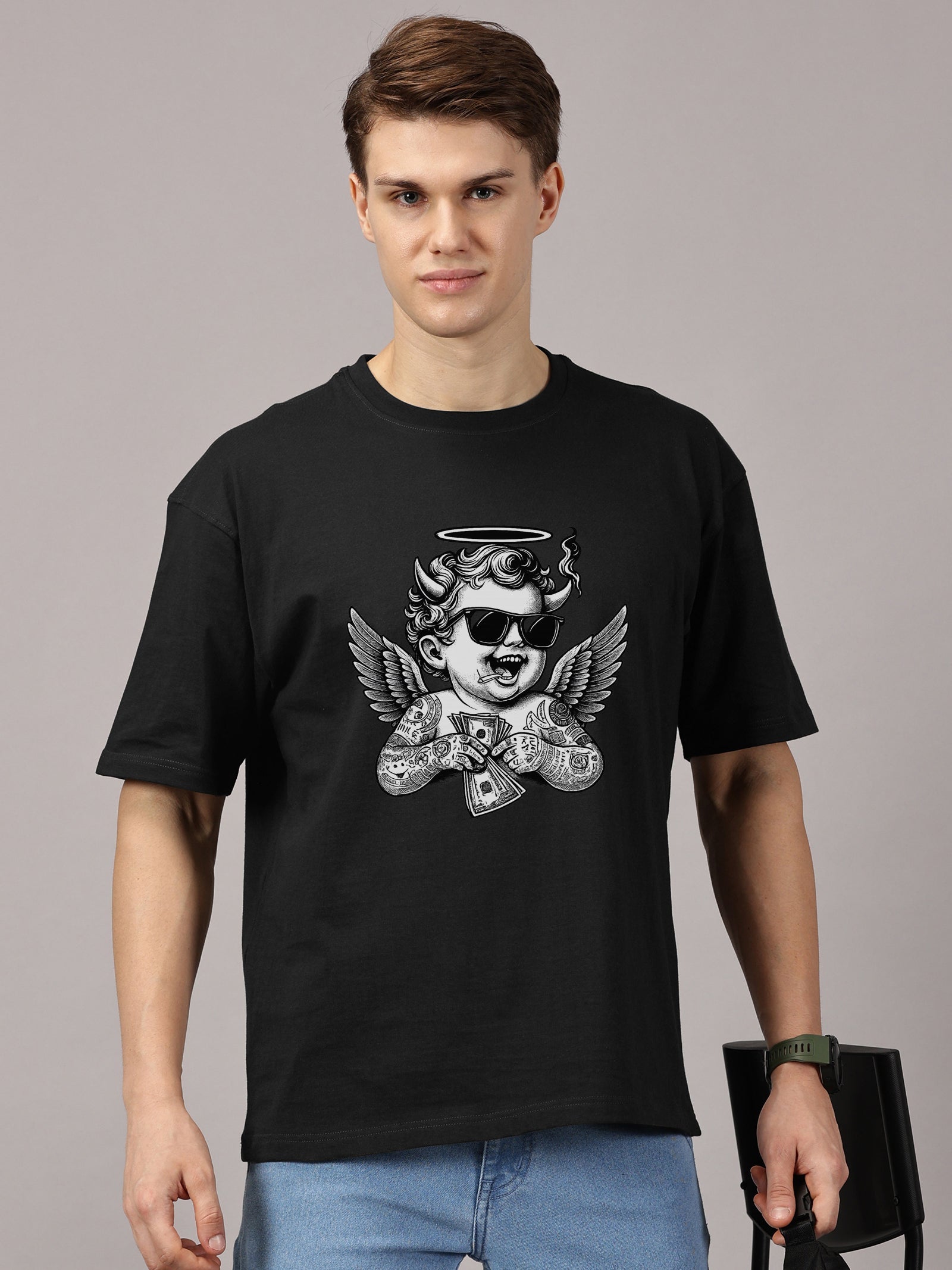 Angel Printed Oversized Drop Shoulder T-Shirt