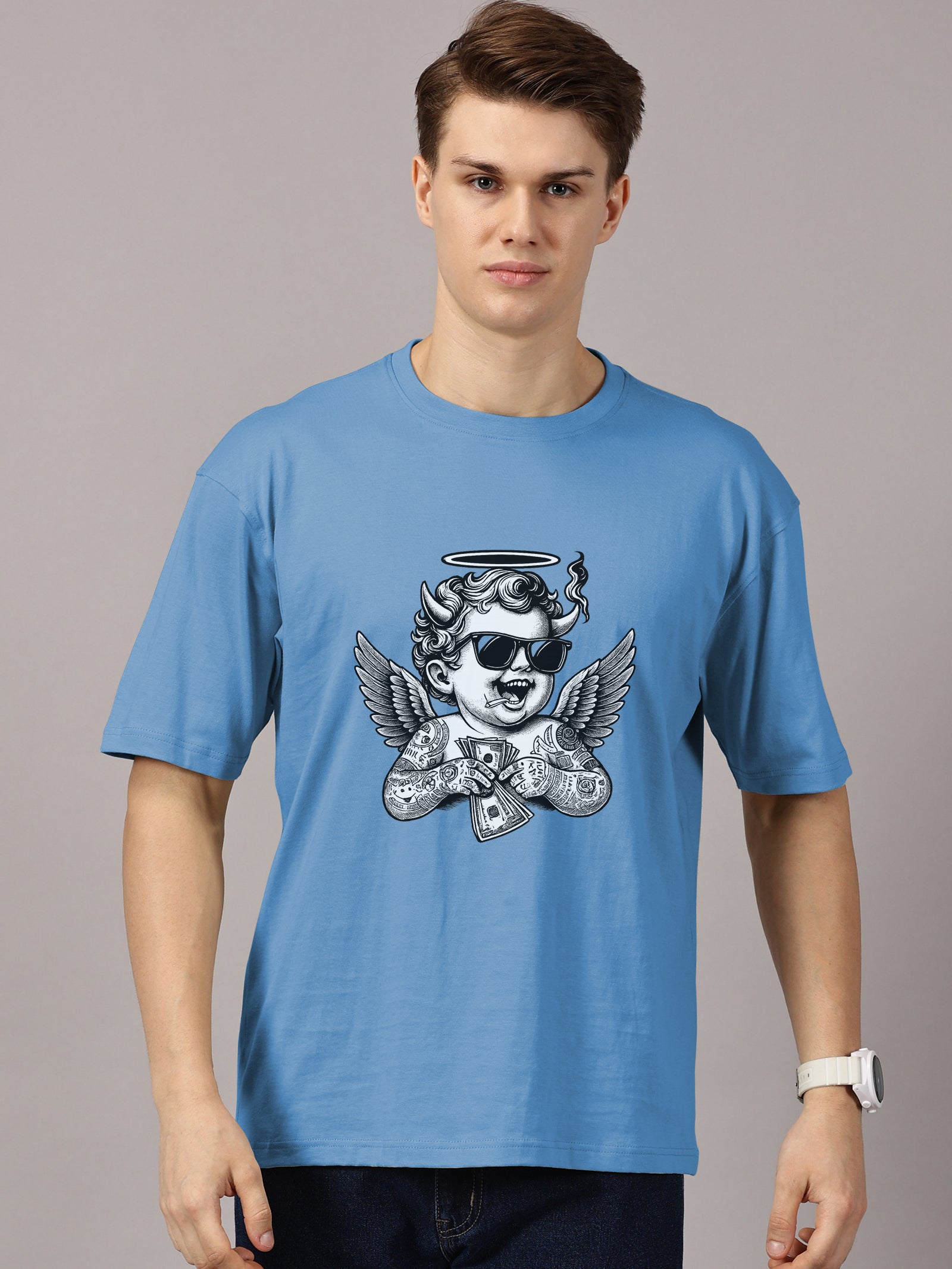 Angel Printed Oversized Drop Shoulder T-Shirt