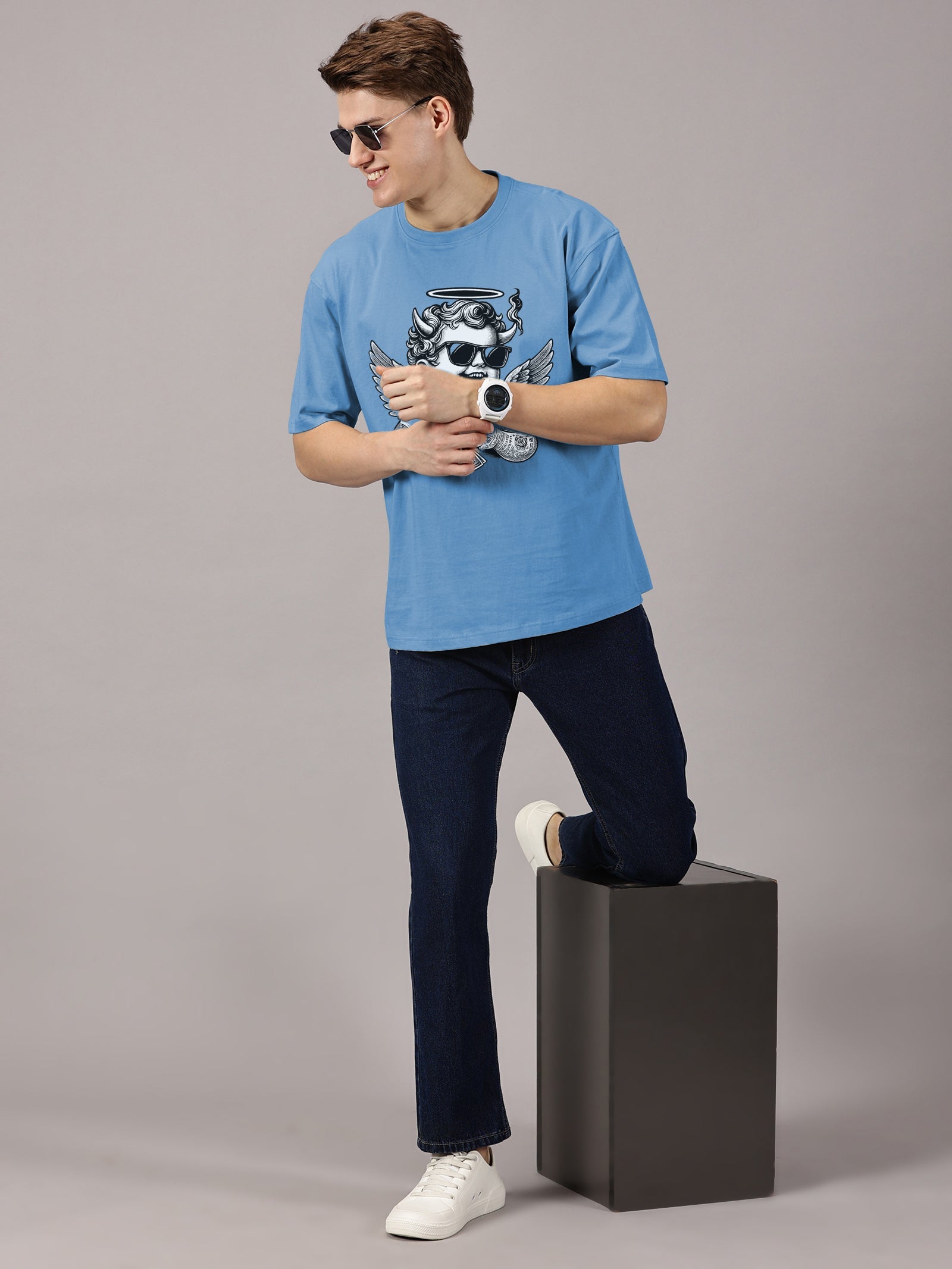 Angel Printed Oversized Drop Shoulder T-Shirt