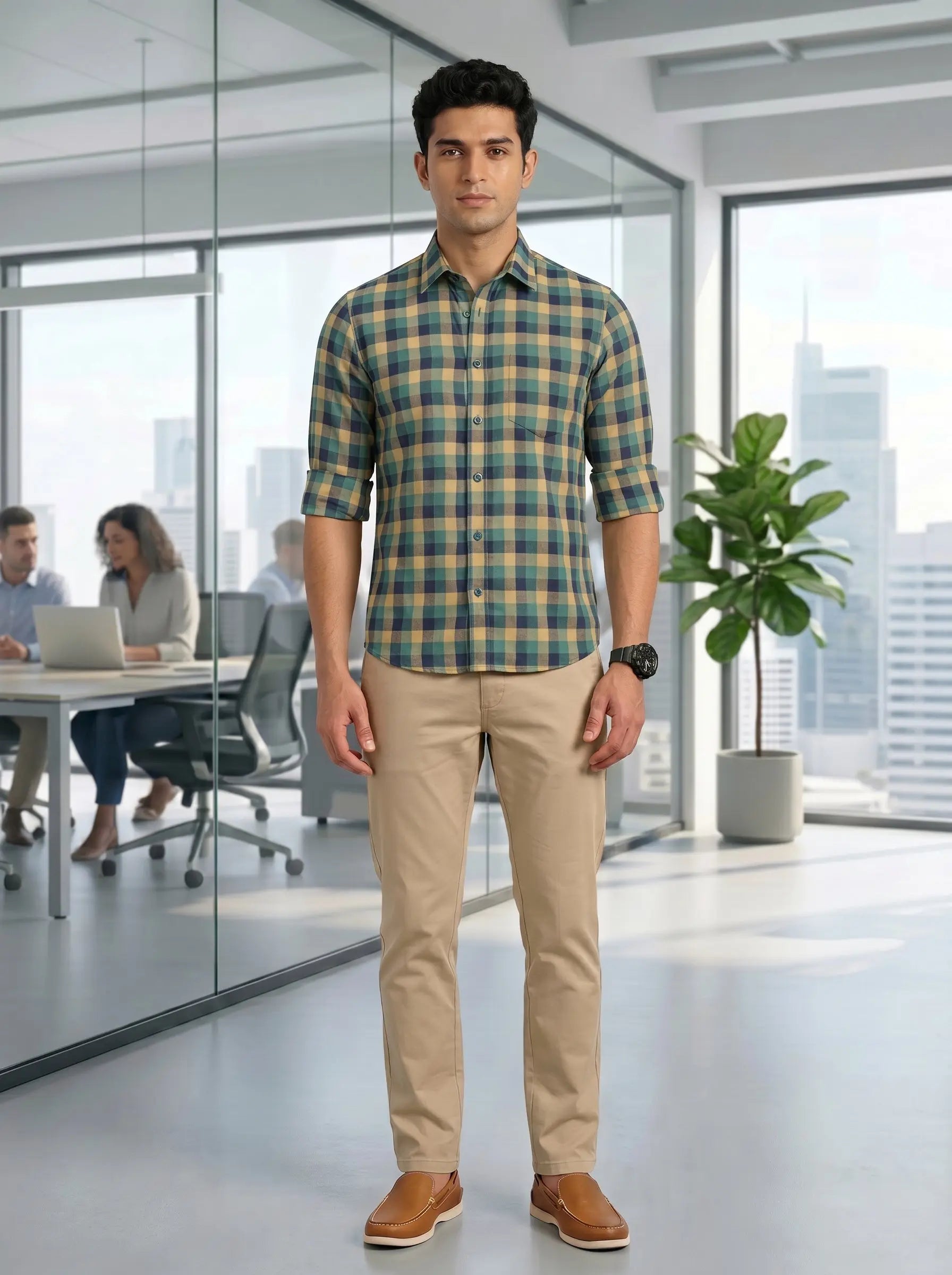 Checkered Poly Cotton Full Sleeve Shirt LEON