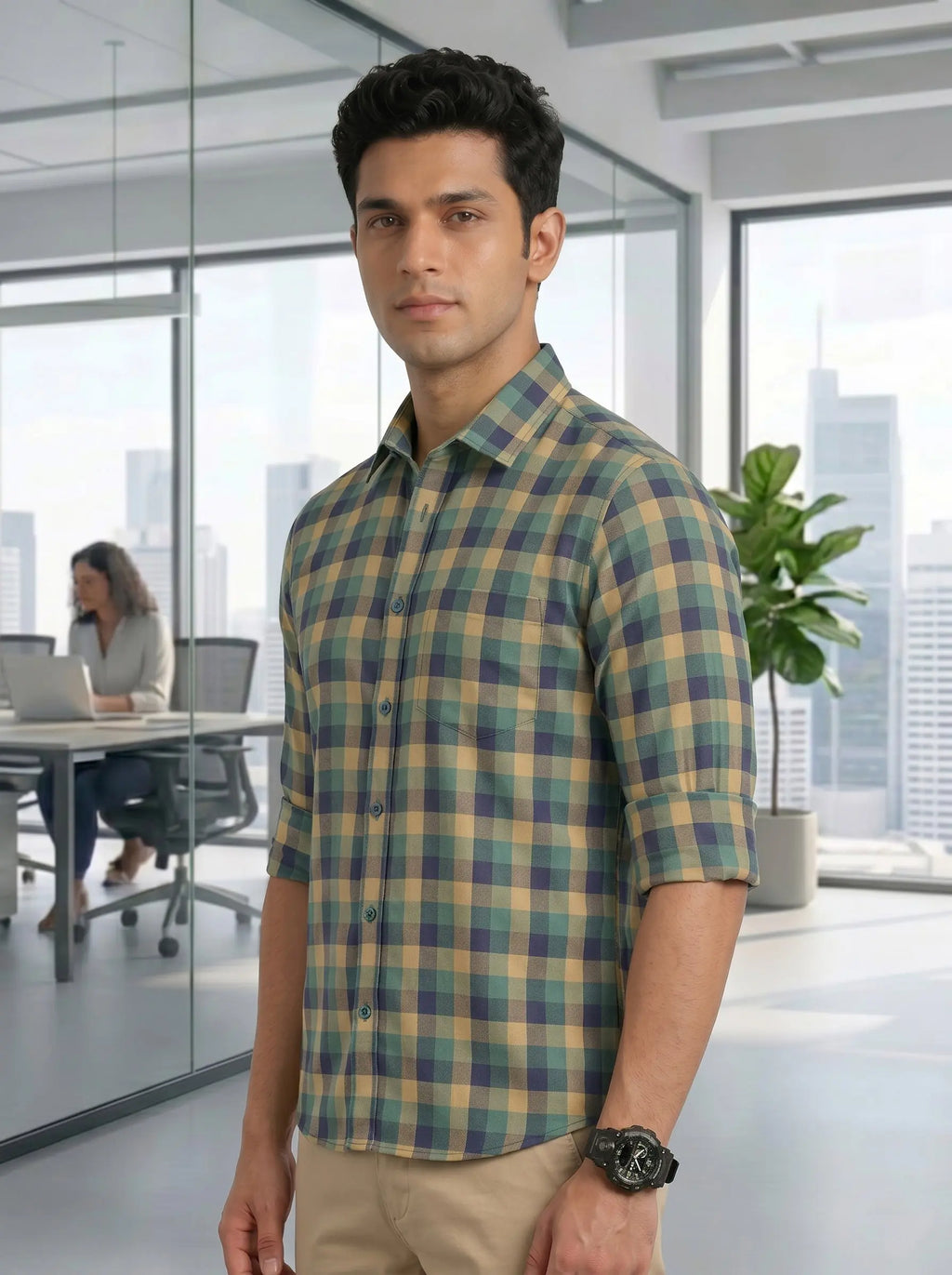 Checkered Poly Cotton Full Sleeve Shirt LEON