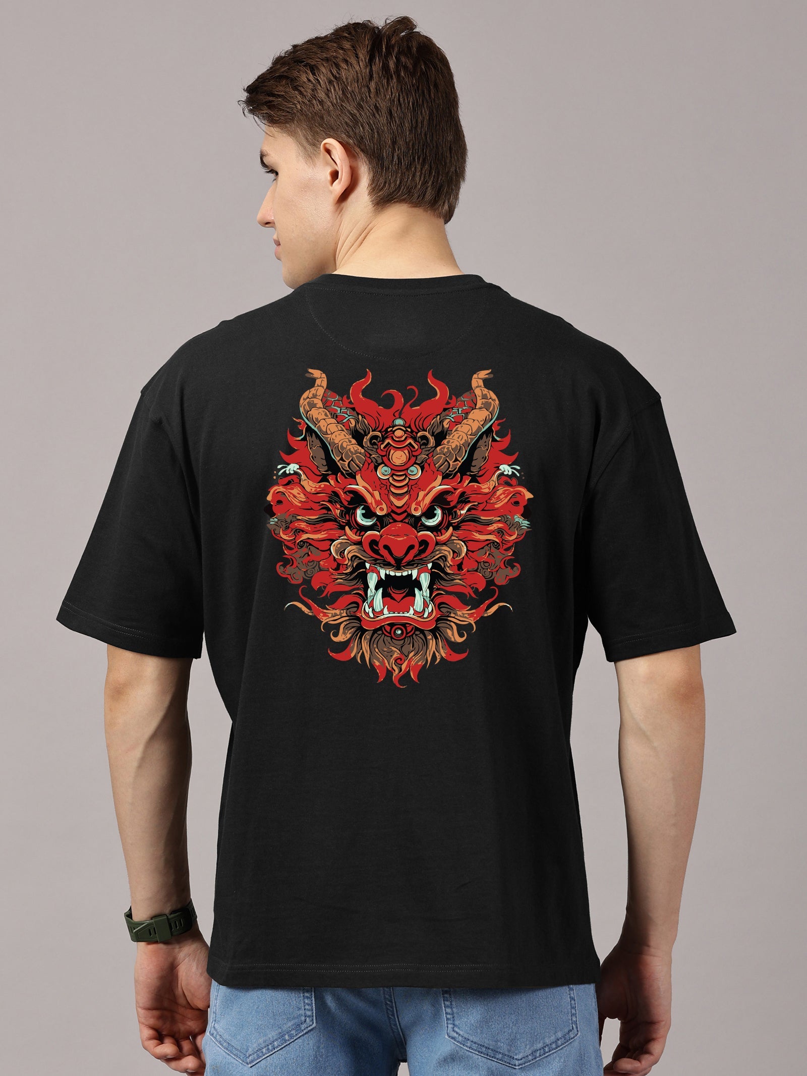Dragon Printed Oversized Drop Shoulder T-Shirt