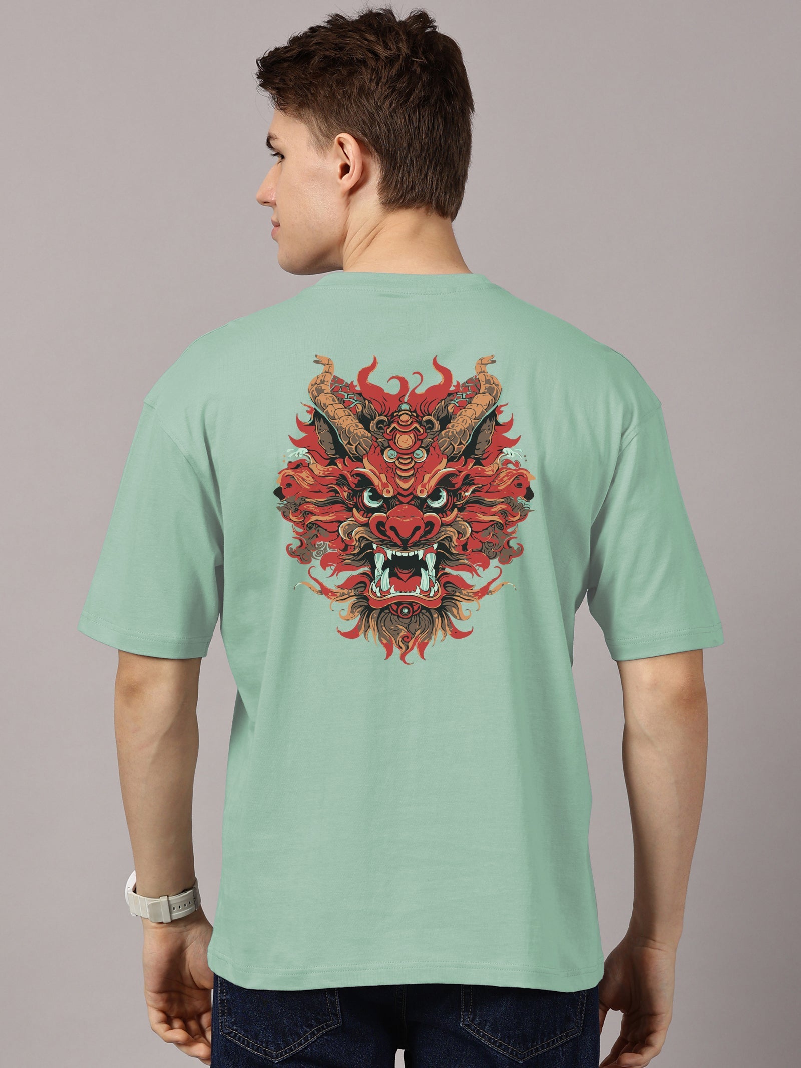 Dragon Printed Oversized Drop Shoulder T-Shirt