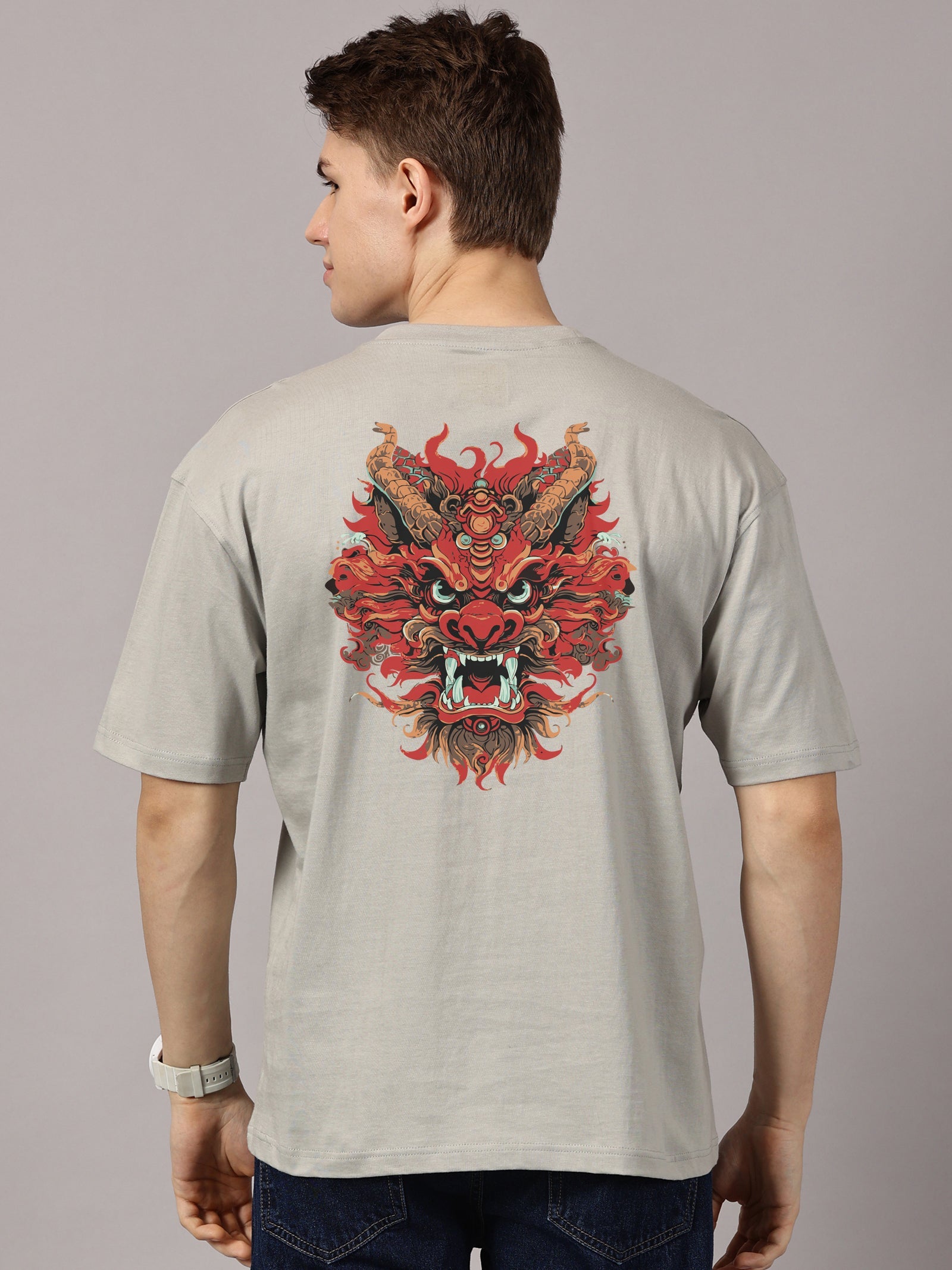 Dragon Printed Oversized Drop Shoulder T-Shirt