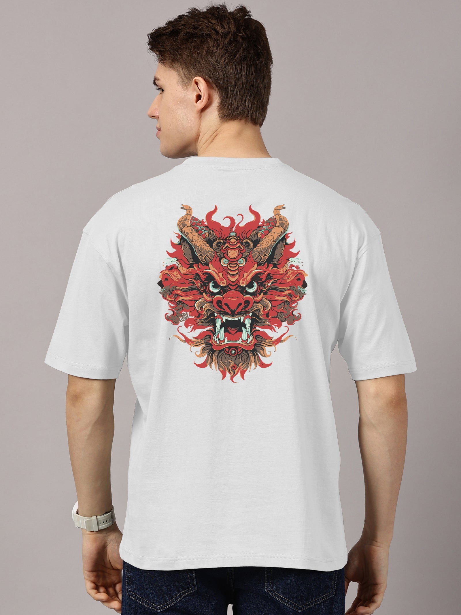 Dragon Printed Oversized Drop Shoulder T-Shirt
