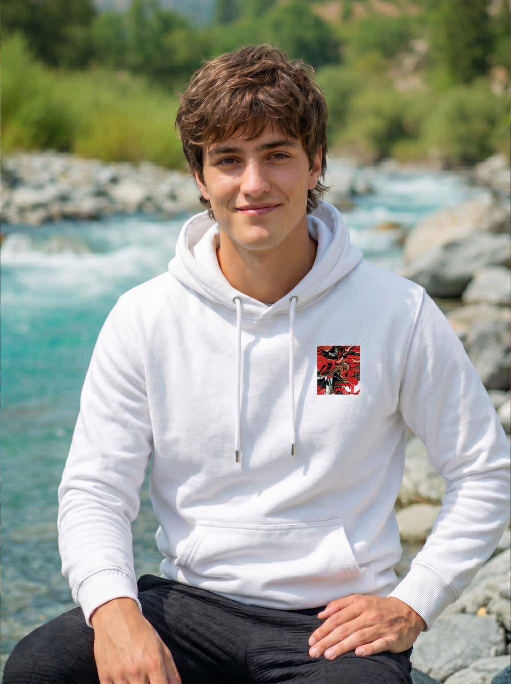 Dragon Printed Kangaroo Pocket Full Sleeve Pullover Hoodie LEON