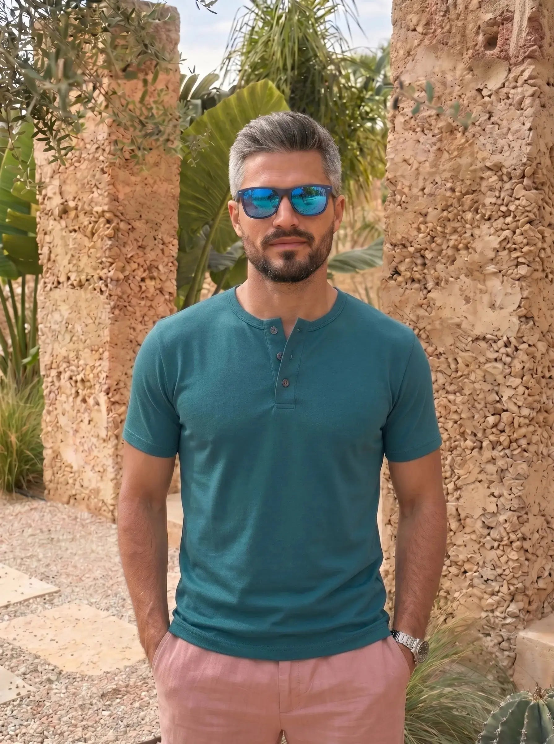 Henley Neck  Half Sleeve T-Shirt LEON