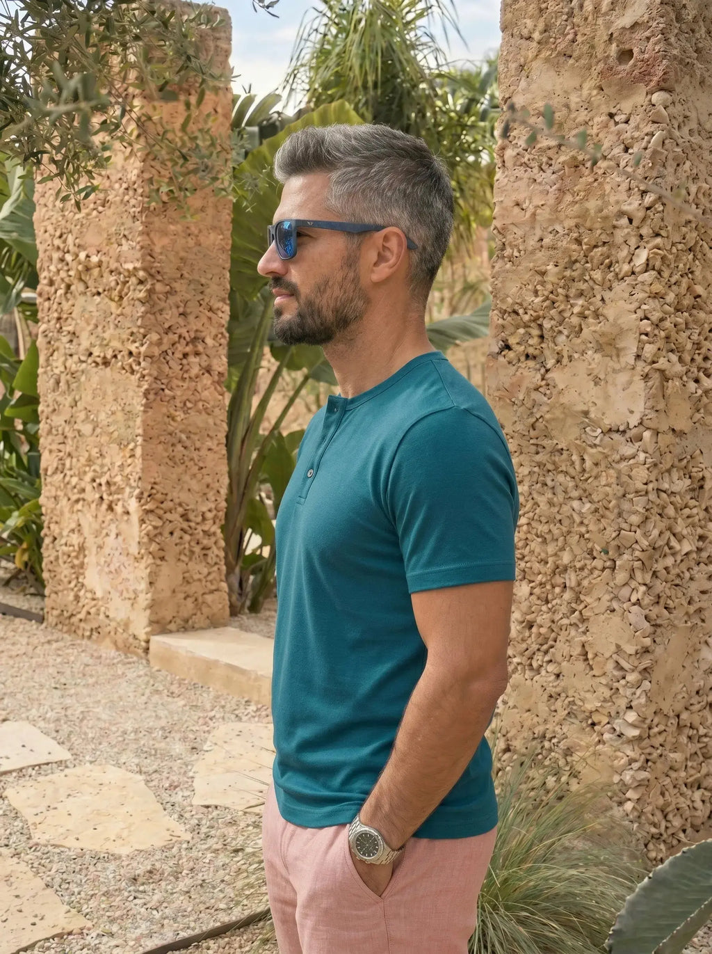 Henley Neck  Half Sleeve T-Shirt LEON