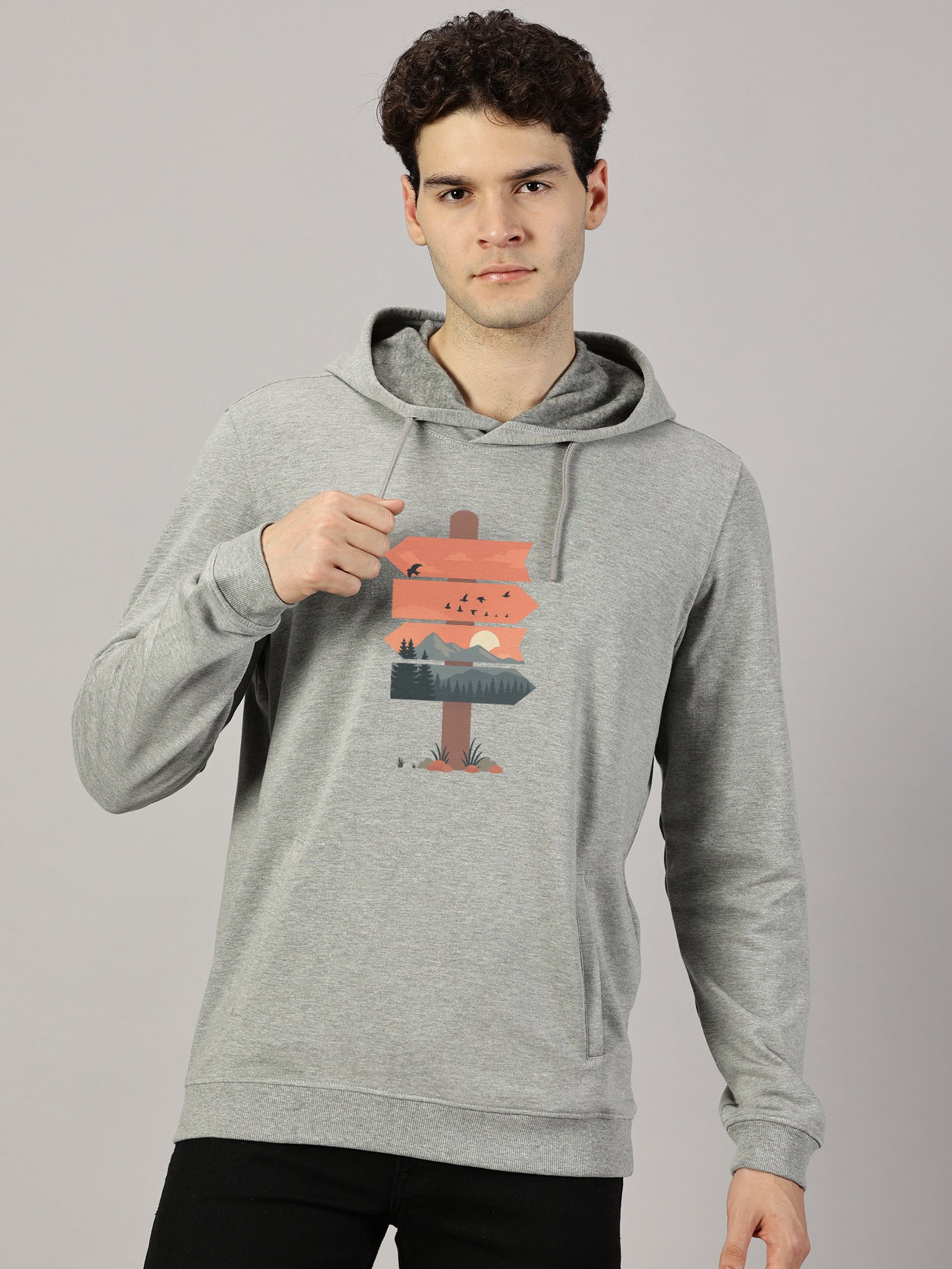 Nature Board Printed Cut Pocket Full Sleeve Pullover Hoodie