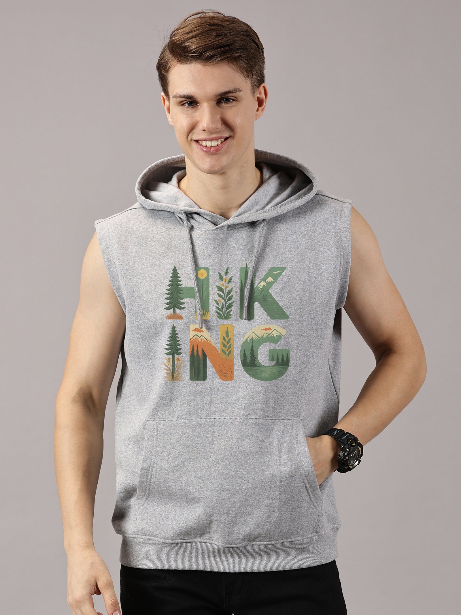 Hiking Printed Sleeveless Pullover Hoodie