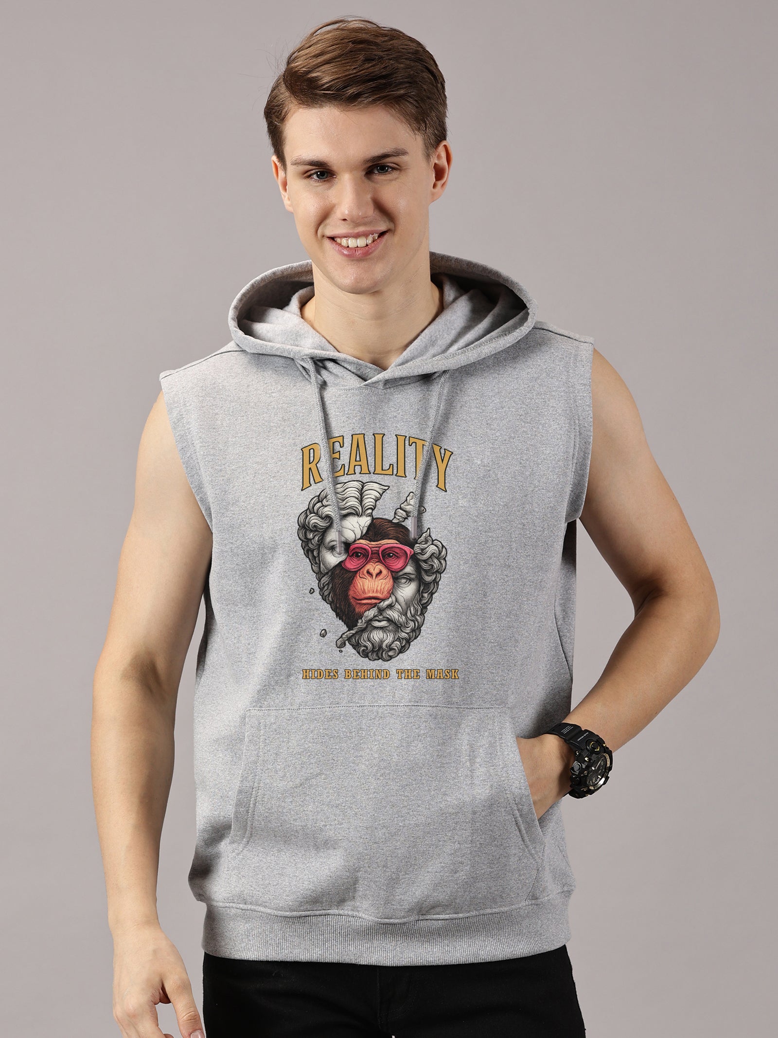 Reality Printed Sleeveless Pullover Hoodie