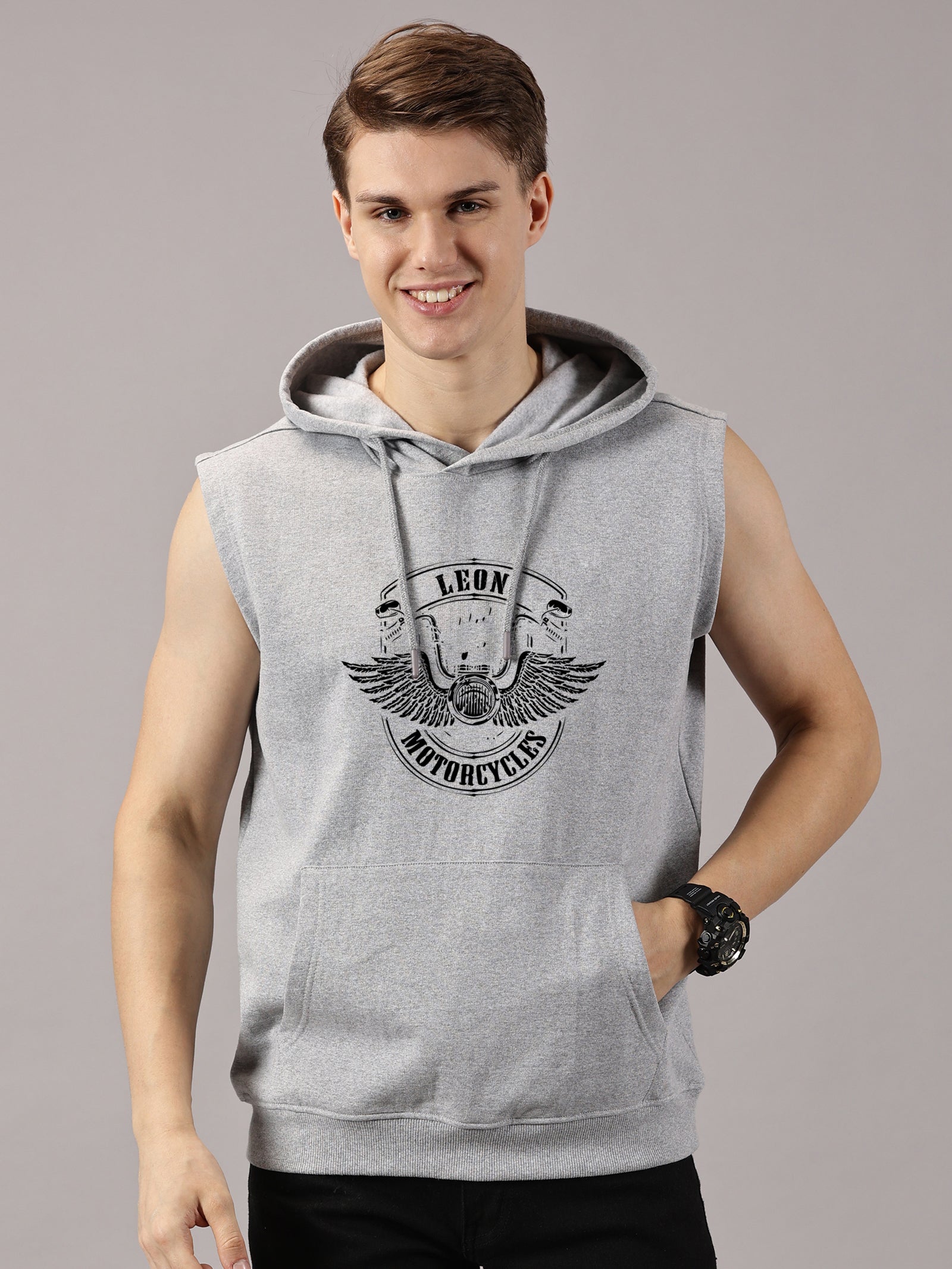 Motor Wings Printed Sleeveless Pullover Hoodie