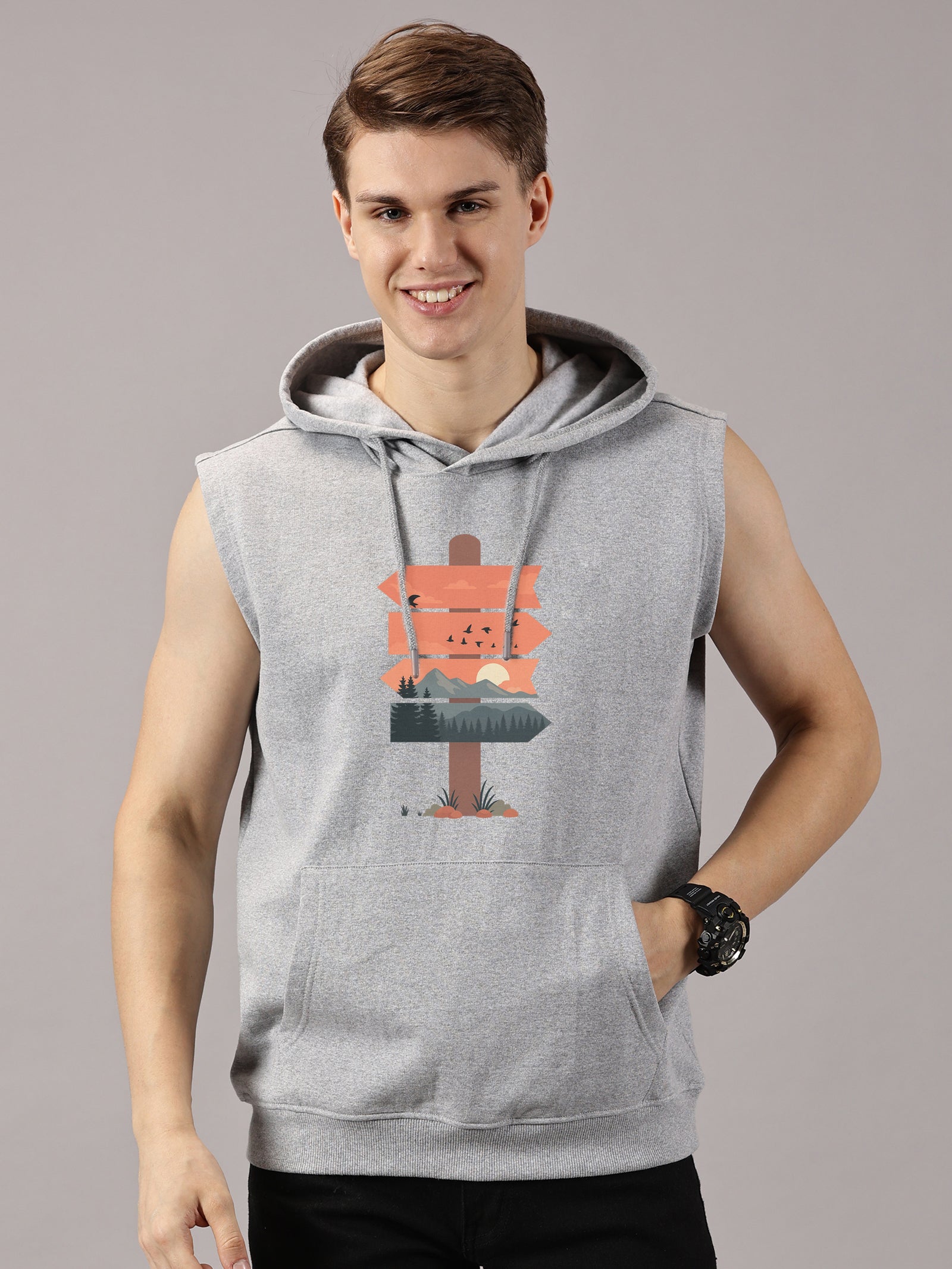 Nature Board Printed Sleeveless Pullover Hoodie