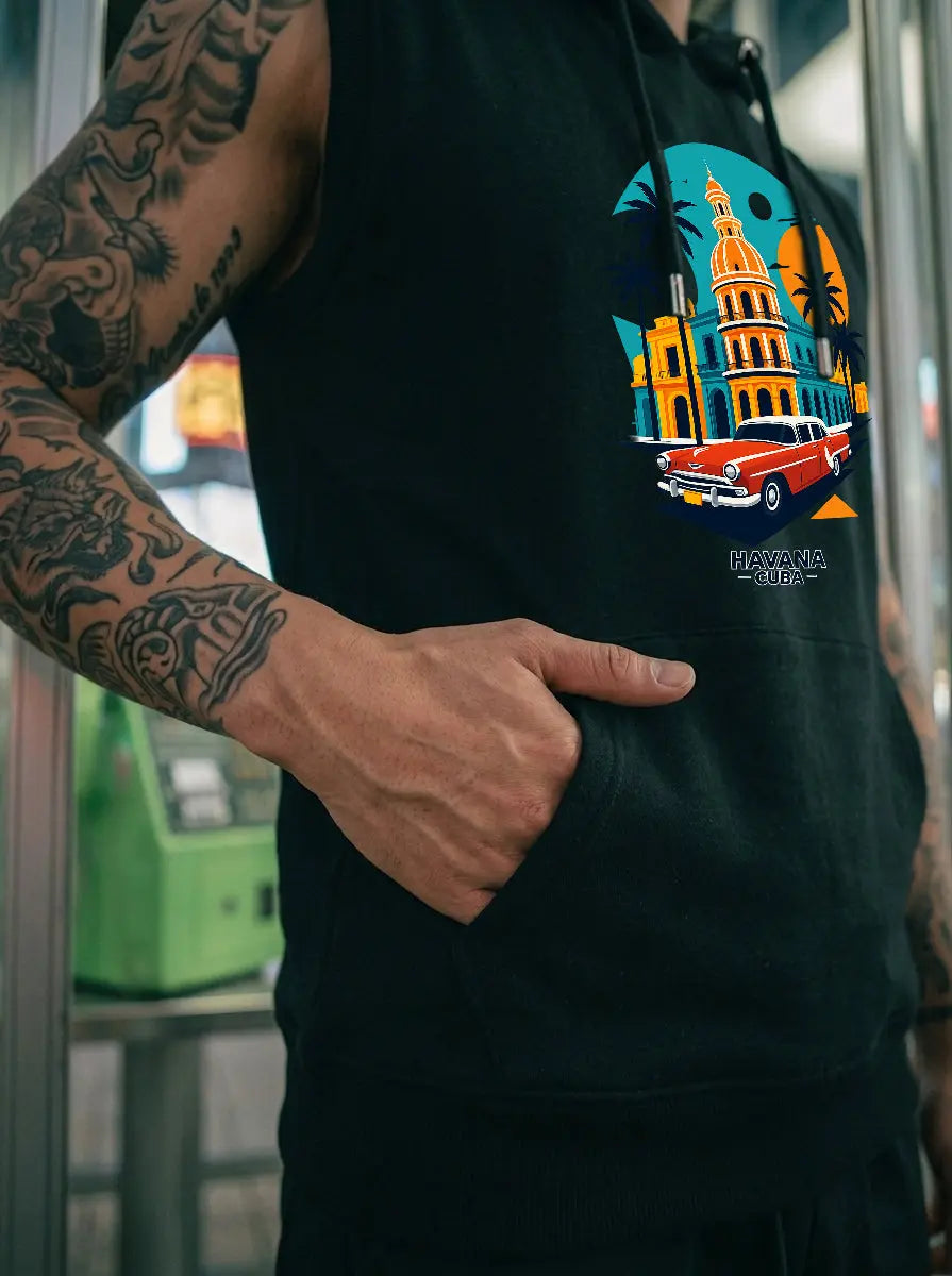 Havana Cuba Printed Sleeveless Pullover Hoodie LEON