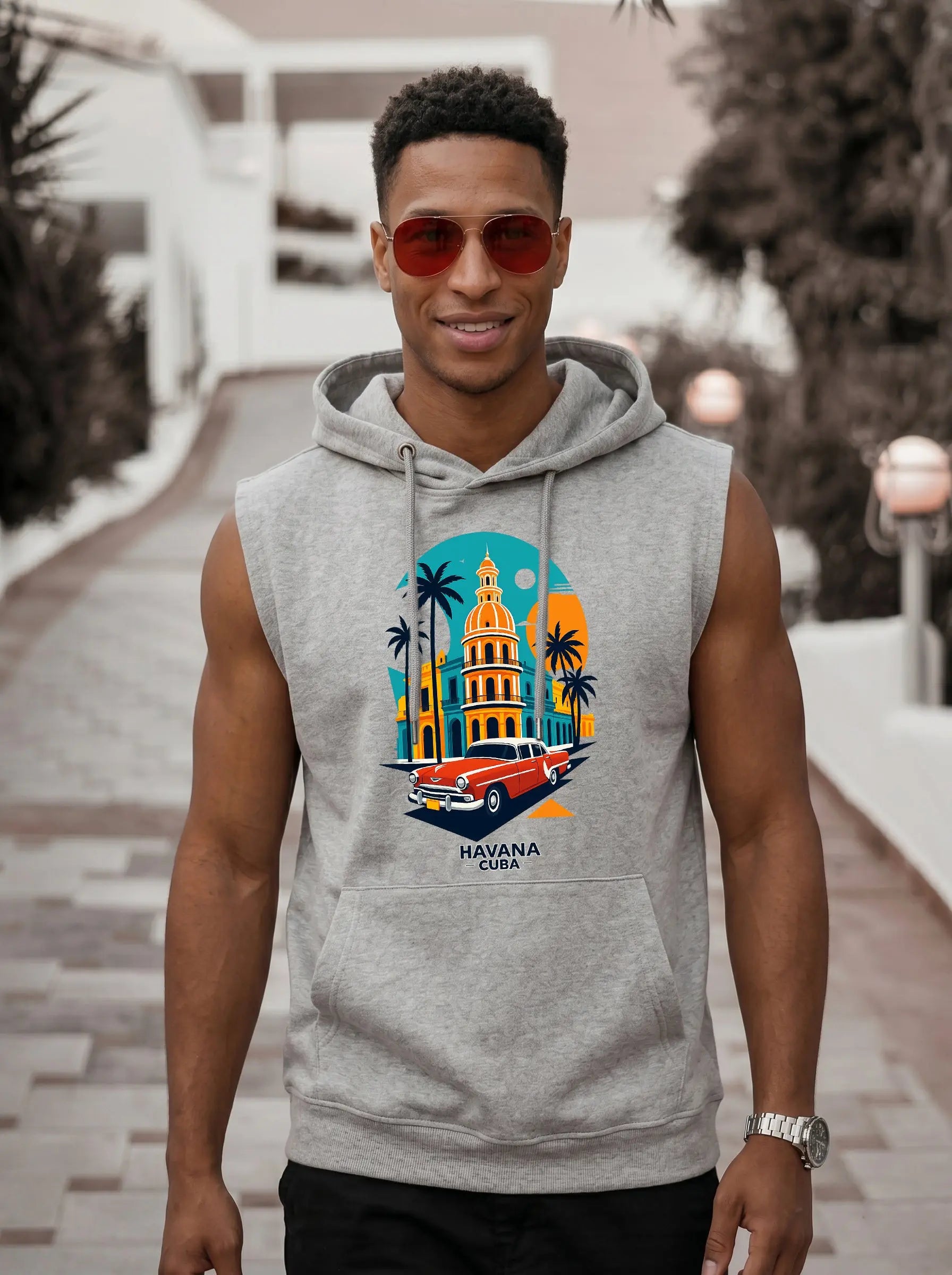 Havana Cuba Printed Sleeveless Pullover Hoodie LEON