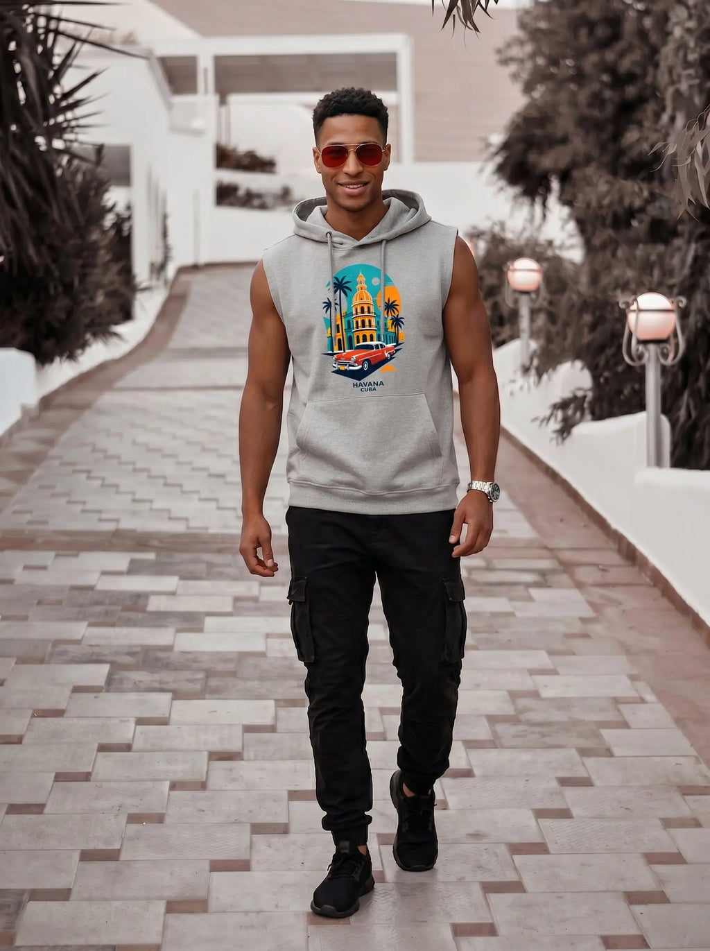 Havana Cuba Printed Sleeveless Pullover Hoodie LEON