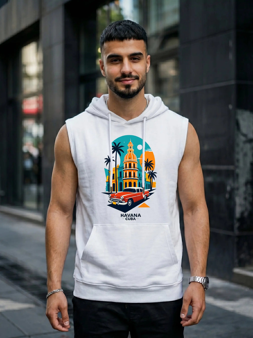 Havana Cuba Printed Sleeveless Pullover Hoodie LEON